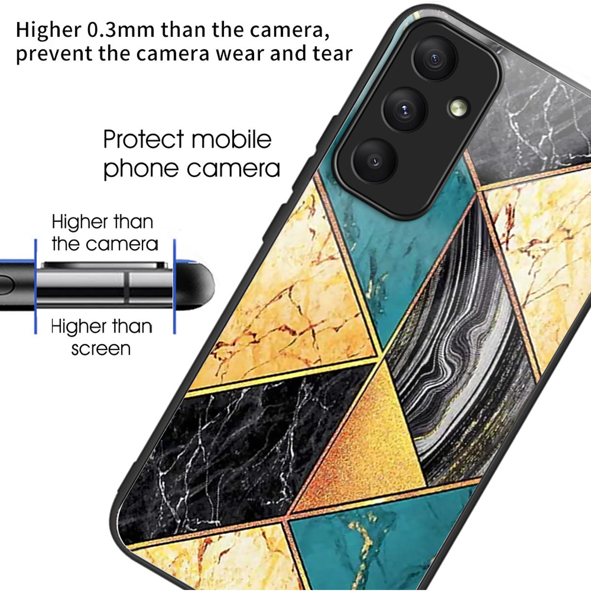 For Samsung Galaxy A55 5G Tempered Glass Case TPU Frame Pattern Print Phone Cover - Splicing Marble