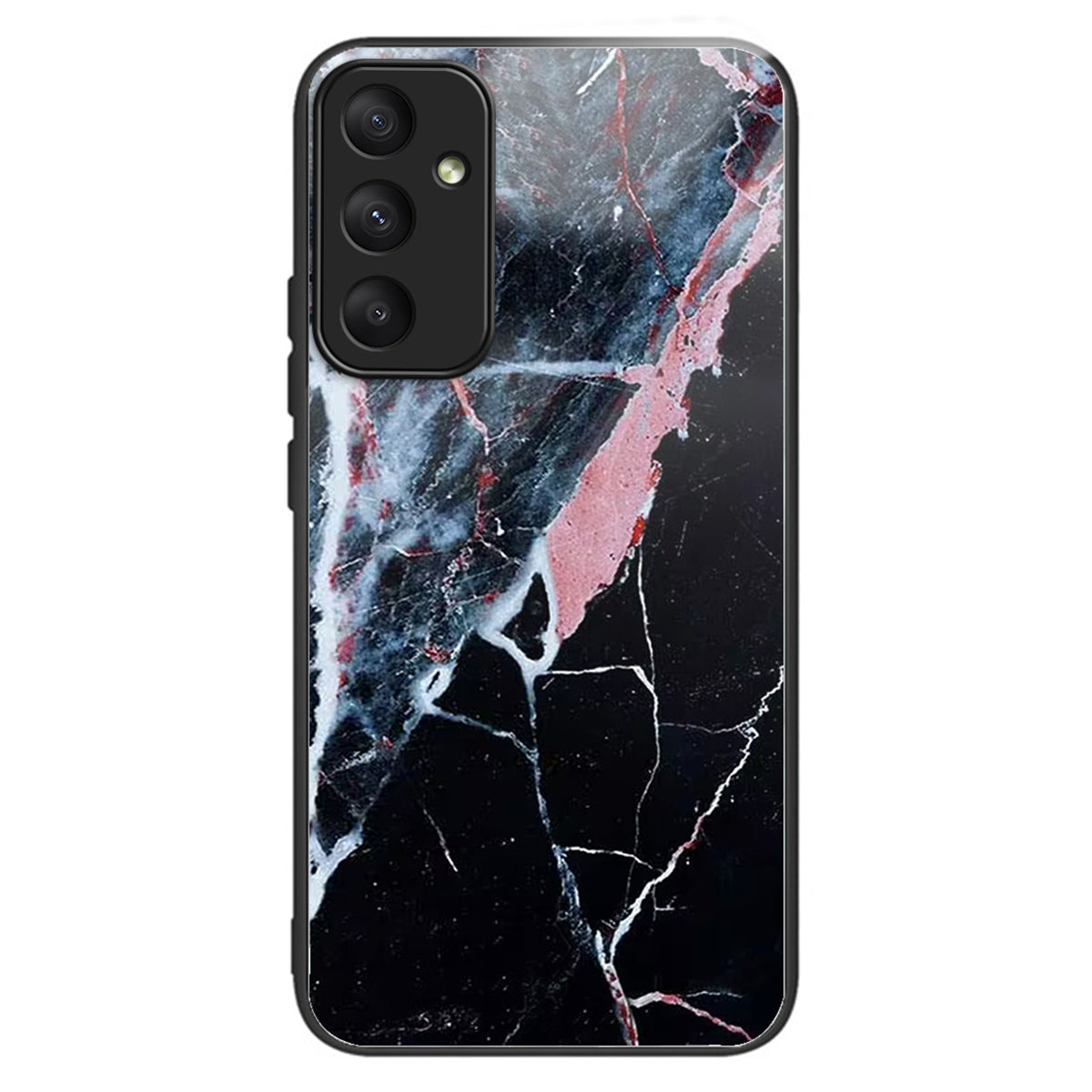 For Samsung Galaxy A55 5G Tempered Glass Case TPU Frame Pattern Print Phone Cover - Black Marble