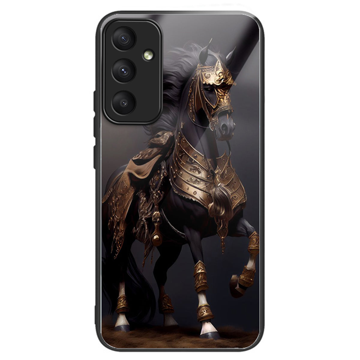 For Samsung Galaxy A55 5G Tempered Glass Case TPU Frame Pattern Print Phone Cover - Masked Horse