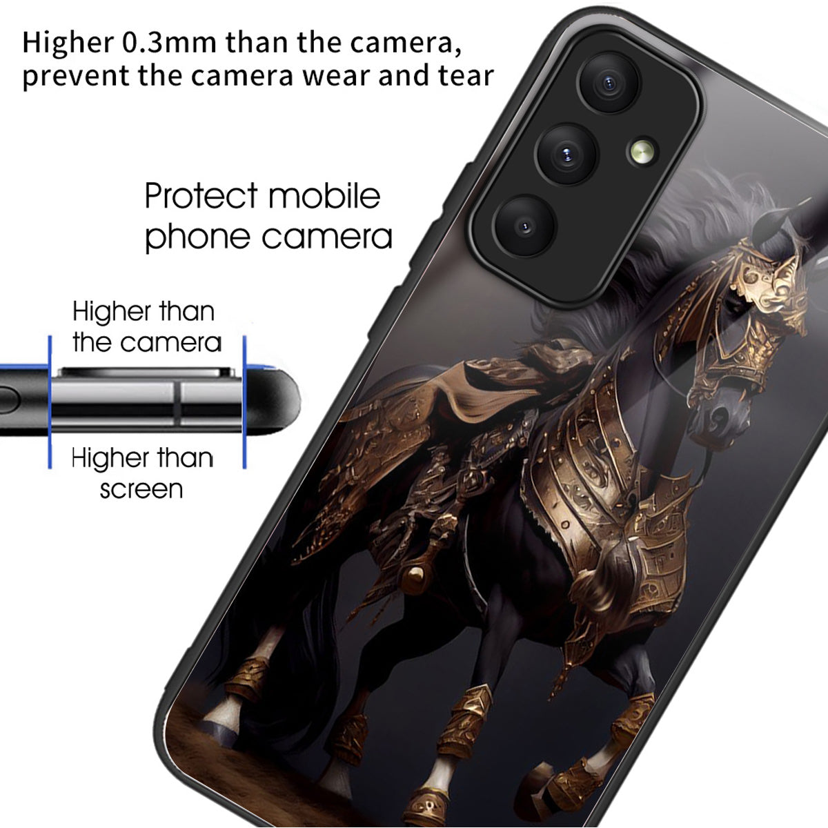 For Samsung Galaxy A55 5G Tempered Glass Case TPU Frame Pattern Print Phone Cover - Masked Horse