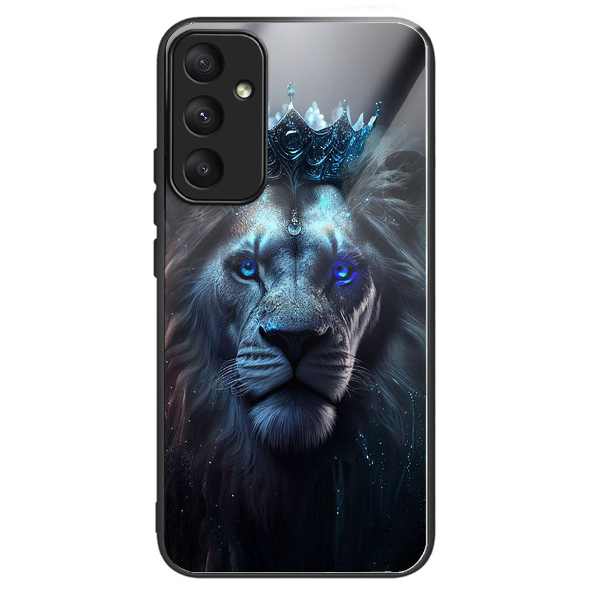 For Samsung Galaxy A55 5G Tempered Glass Case TPU Frame Pattern Print Phone Cover - Blue Lion
