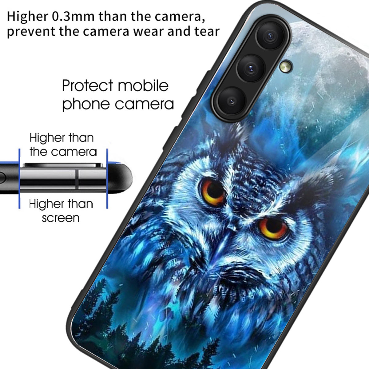 For Samsung Galaxy S23 FE Slim Case Pattern Printing Tempered Glass TPU Phone Cover - Forest Owl