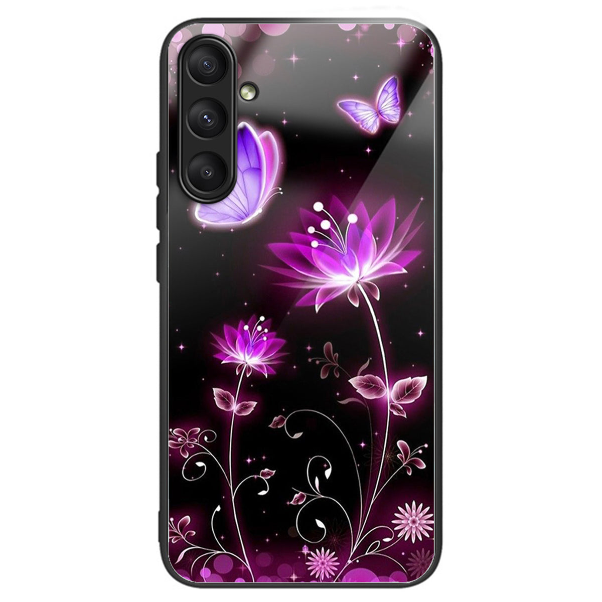 For Samsung Galaxy S23 FE Slim Case Pattern Printing Tempered Glass TPU Phone Cover - Fluorescent Lotus