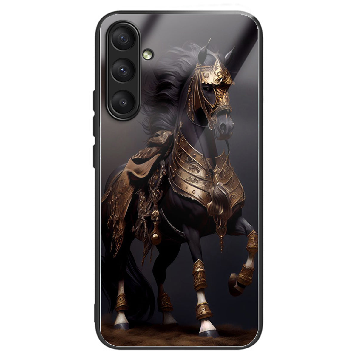 For Samsung Galaxy S23 FE Slim Case Pattern Printing Tempered Glass TPU Phone Cover - Masked Horse