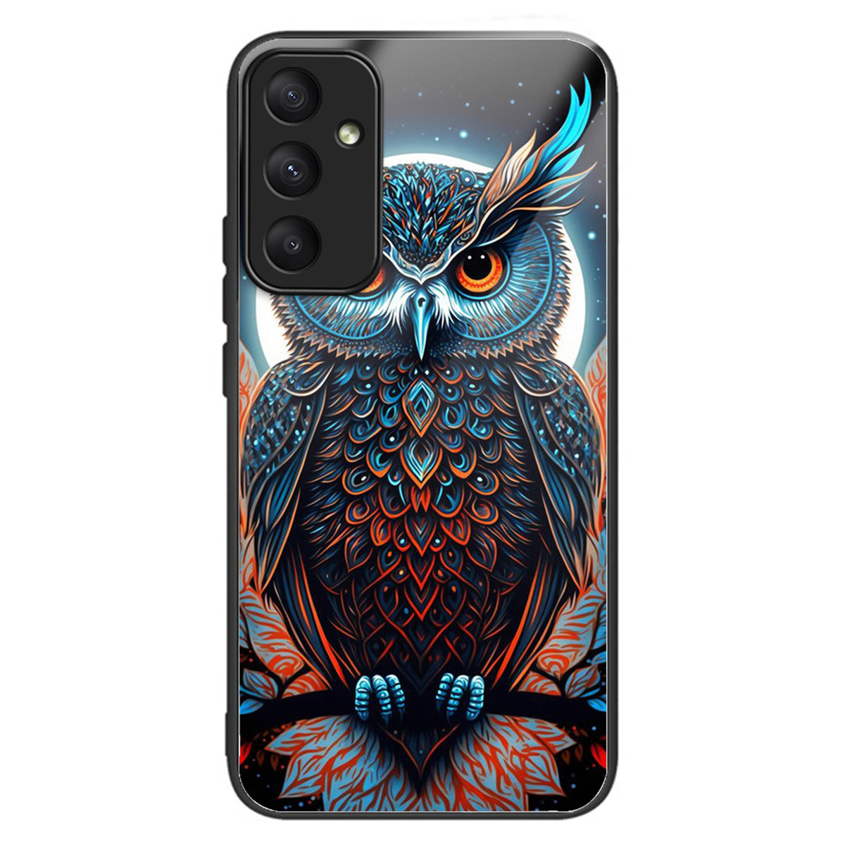 For Samsung Galaxy A34 5G Tempered Glass Case Pattern Printing TPU Frame Phone Cover - Owl