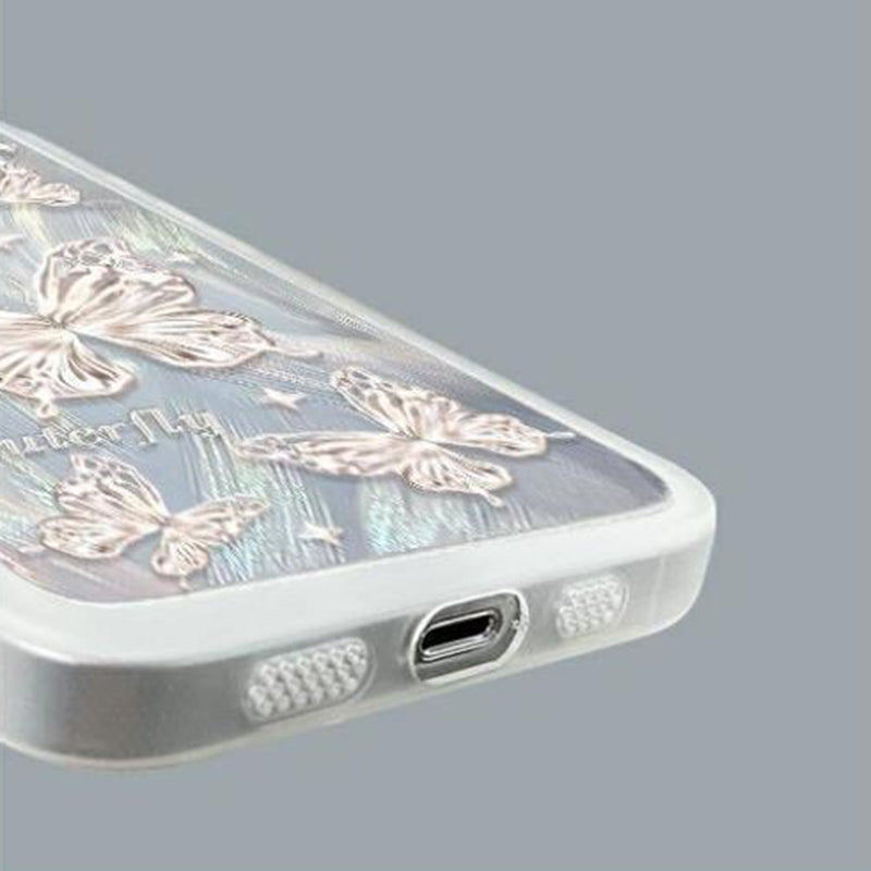 For iPhone 12 Pro Max Case Creative Silver Butterfly TPU Phone Cover with Phone Chain