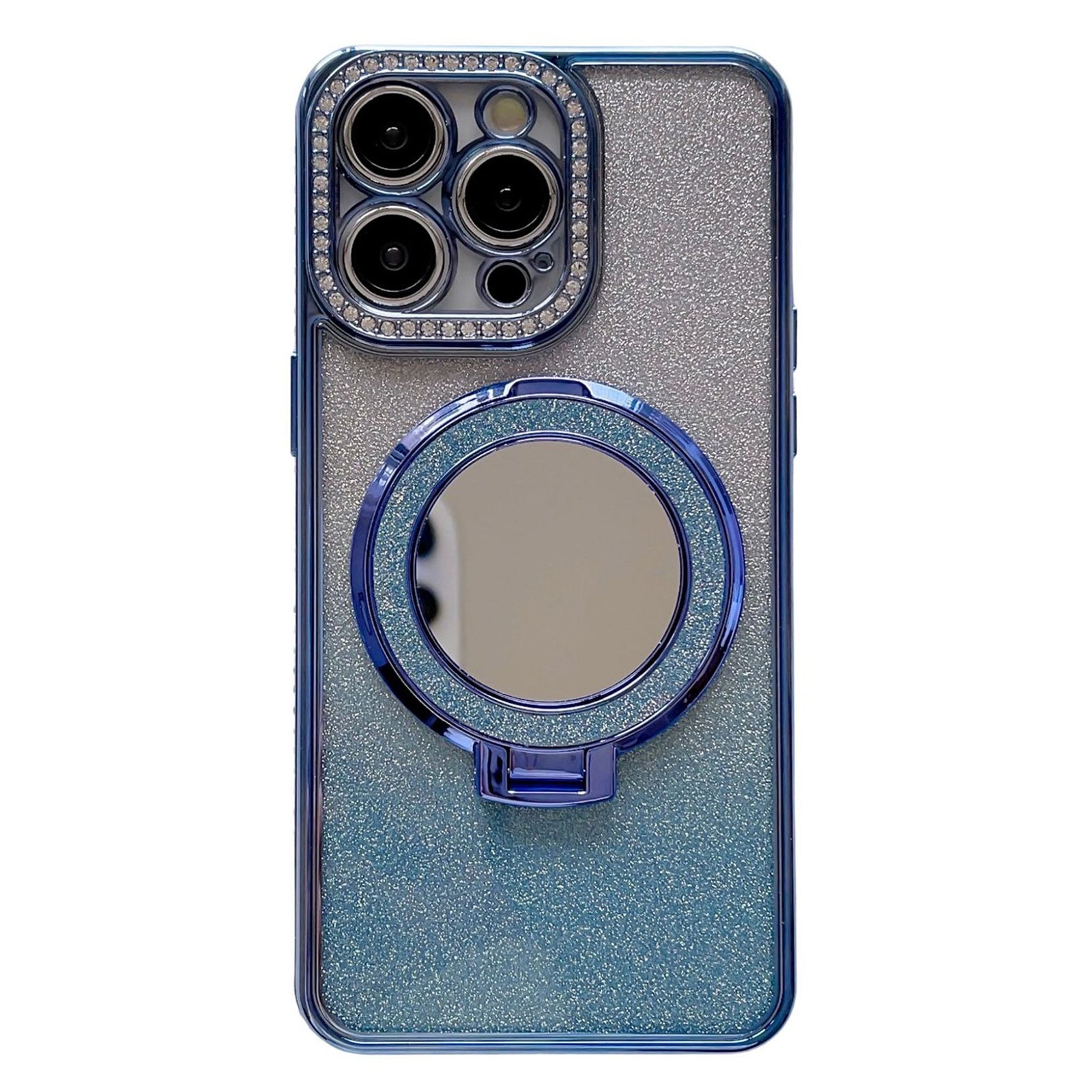 Wholesale Phone Case for iPhone 12 Pro Max Magnetic TPU Phone Cover with PC Kickstand+Acrylic Mirror - Blue