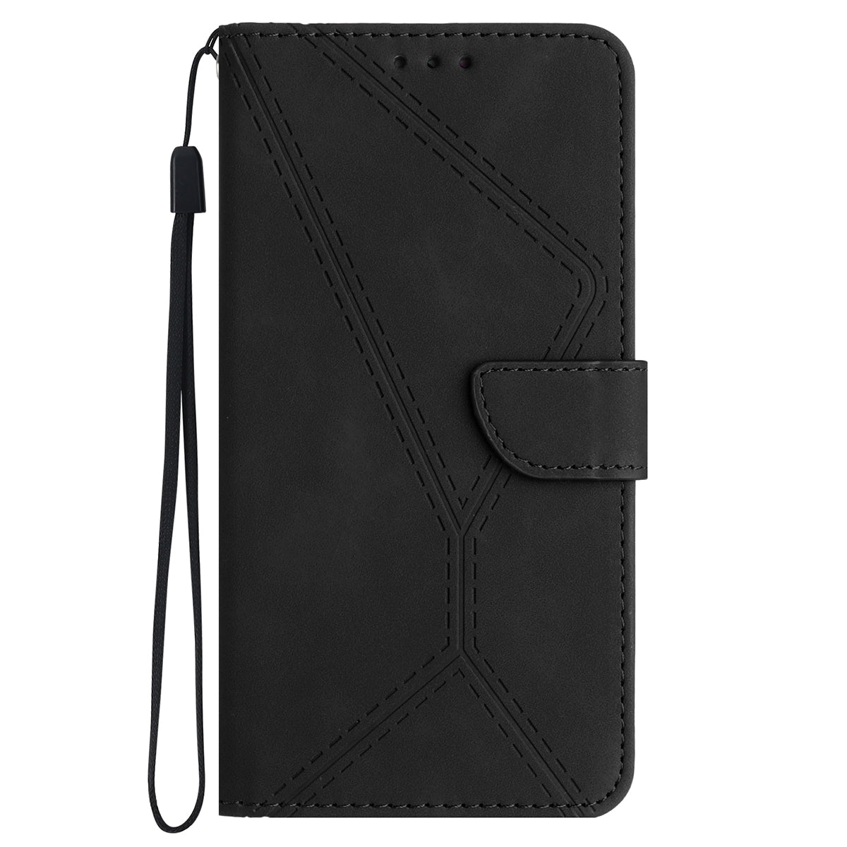 HT05 For Honor 200 Lite Case Lines Imprinted Leather Flip Magnetic Phone Cover - Black