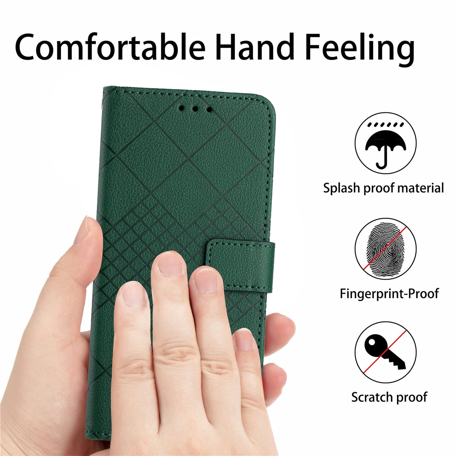 HT06 For Honor 200 Lite Magnetic Phone Case Rhombus Pattern Leather Stand Cover - Green