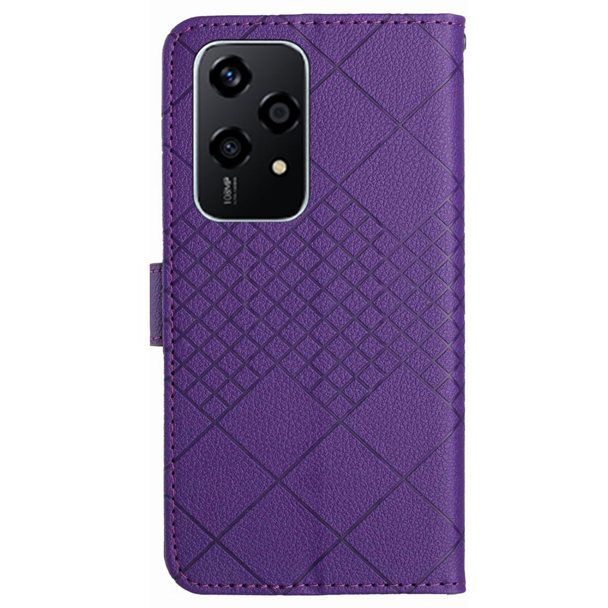 HT06 For Honor 200 Lite Magnetic Phone Case Rhombus Pattern Leather Stand Cover - Dark Purple