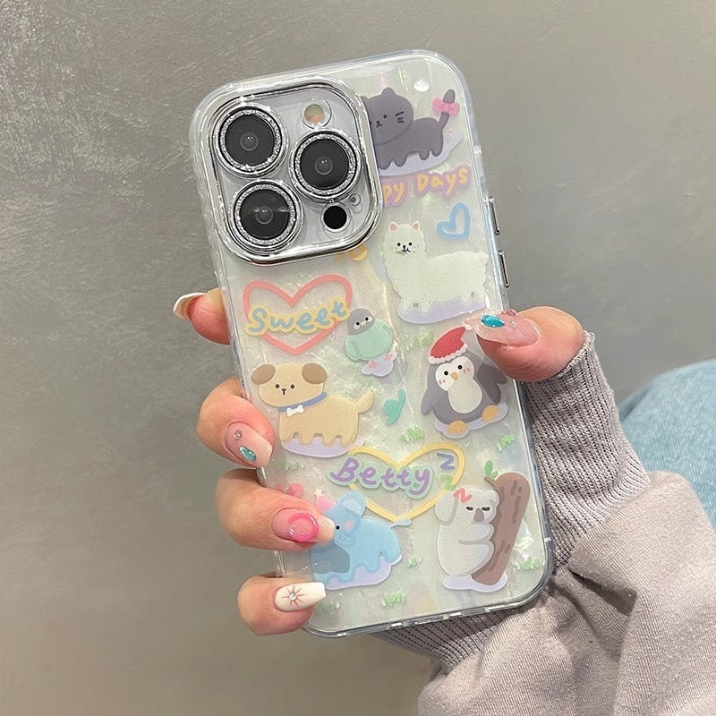 Wholesale Cellphone Parts for iPhone 15 Pro Case Cartoon Animal PC+TPU Cover with Shell Texture