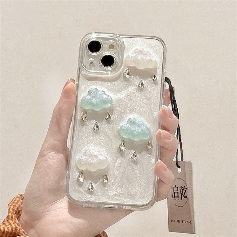 For iPhone 15 Plus Epoxy Cover 3D Cloud Anti-drop TPU+PC Shimmer Powder Phone Case (Precise Lens Cutouts)