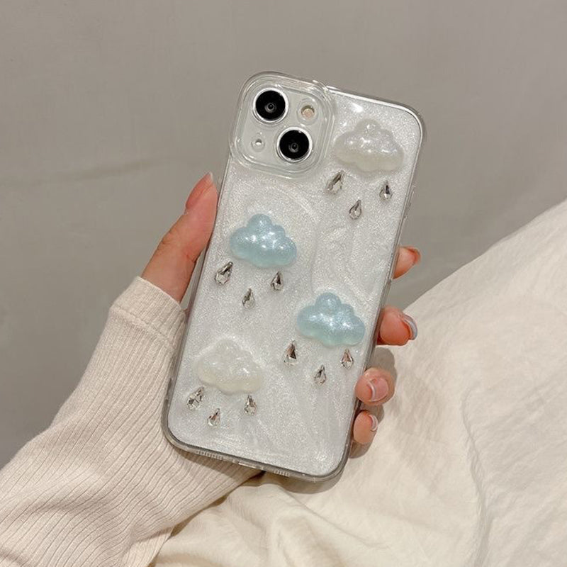 For iPhone 15 Plus Epoxy Cover 3D Cloud Anti-drop TPU+PC Shimmer Powder Phone Case (Precise Lens Cutouts)