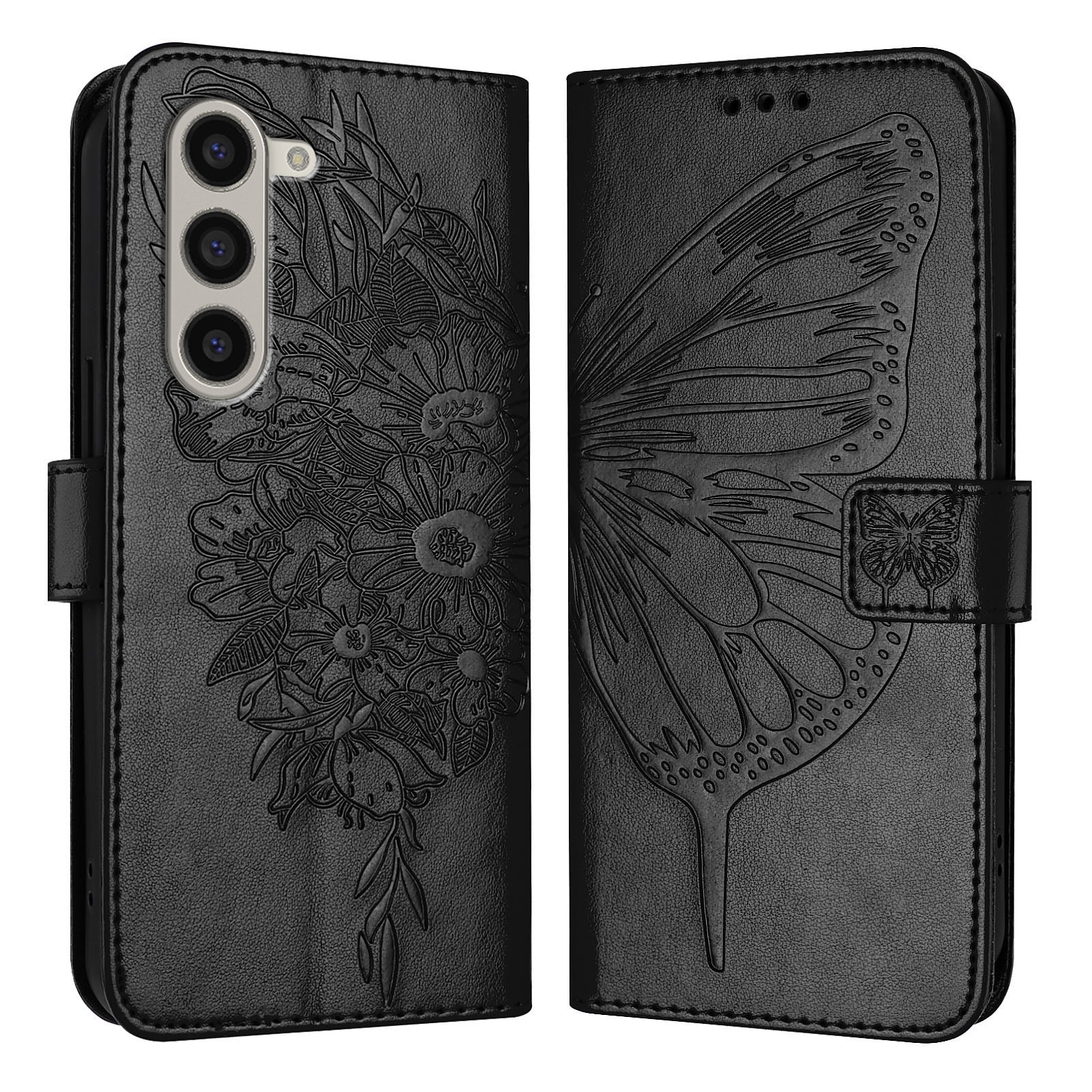 YB Imprinting Series-4 For Samsung Galaxy Z Fold6 5G Case Wallet Leather Phone Cover with Hand Strap - Black