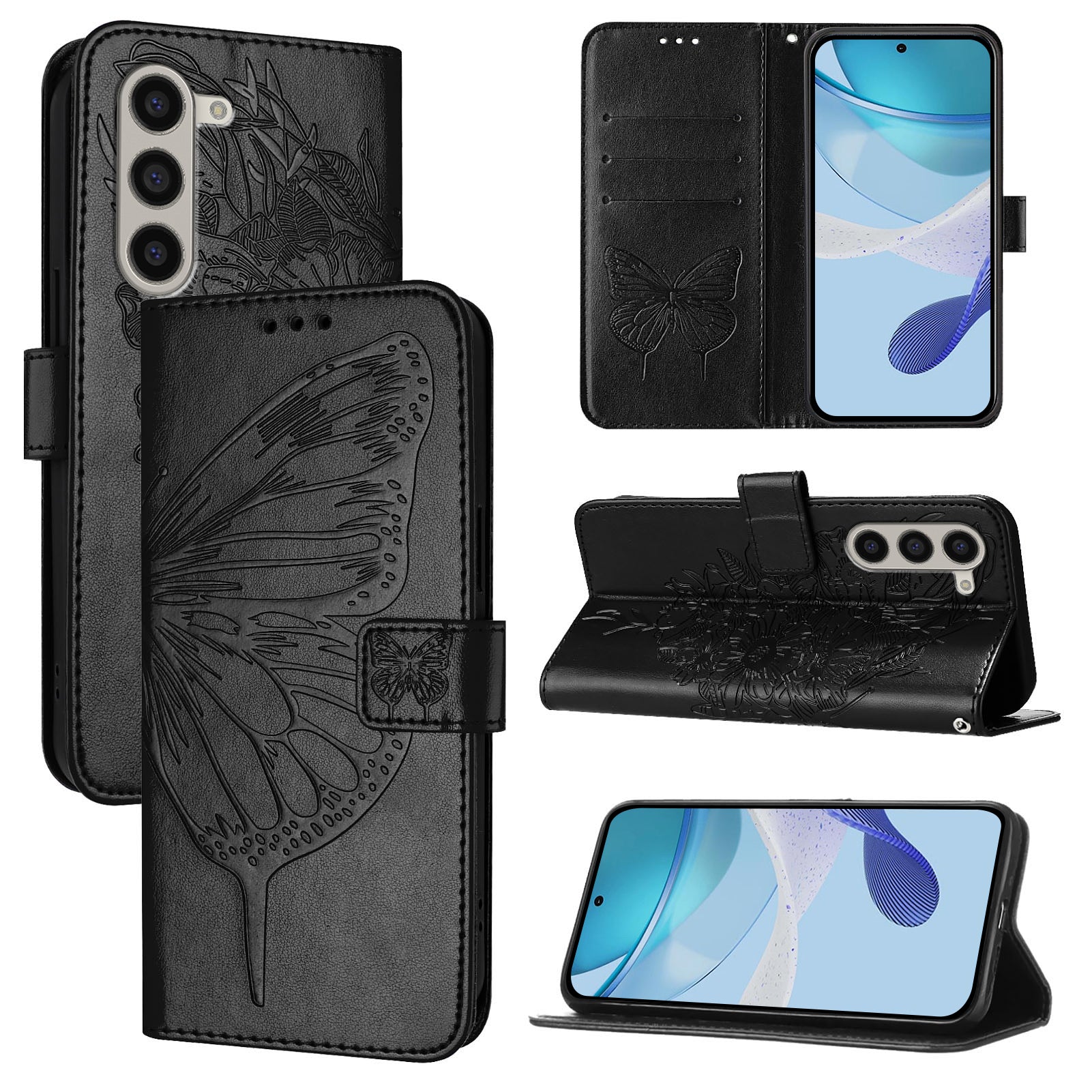 YB Imprinting Series-4 For Samsung Galaxy Z Fold6 5G Case Wallet Leather Phone Cover with Hand Strap - Black