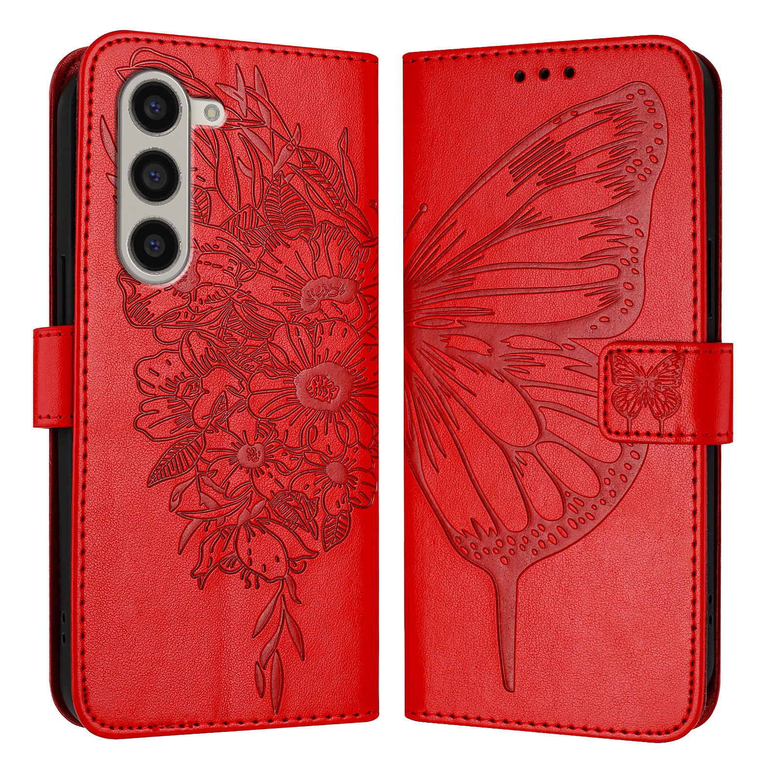 YB Imprinting Series-4 For Samsung Galaxy Z Fold6 5G Case Wallet Leather Phone Cover with Hand Strap - Red