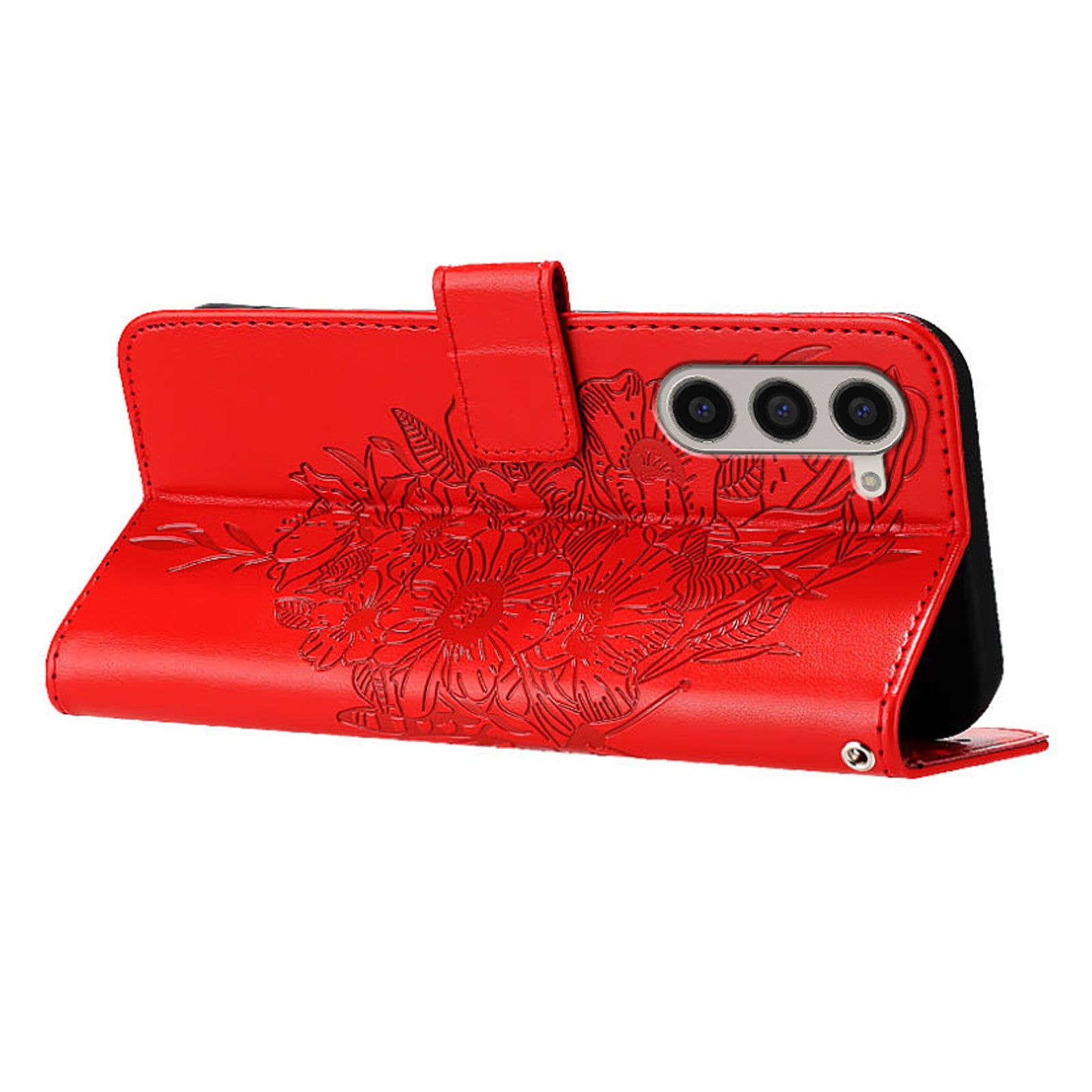 YB Imprinting Series-4 For Samsung Galaxy Z Fold6 5G Case Wallet Leather Phone Cover with Hand Strap - Red