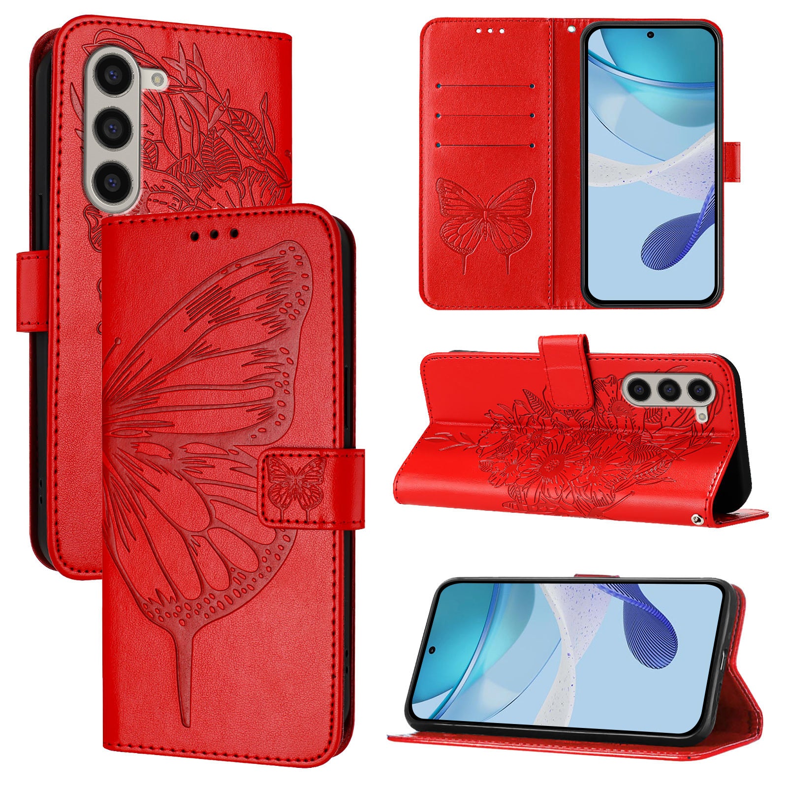 YB Imprinting Series-4 For Samsung Galaxy Z Fold6 5G Case Wallet Leather Phone Cover with Hand Strap - Red