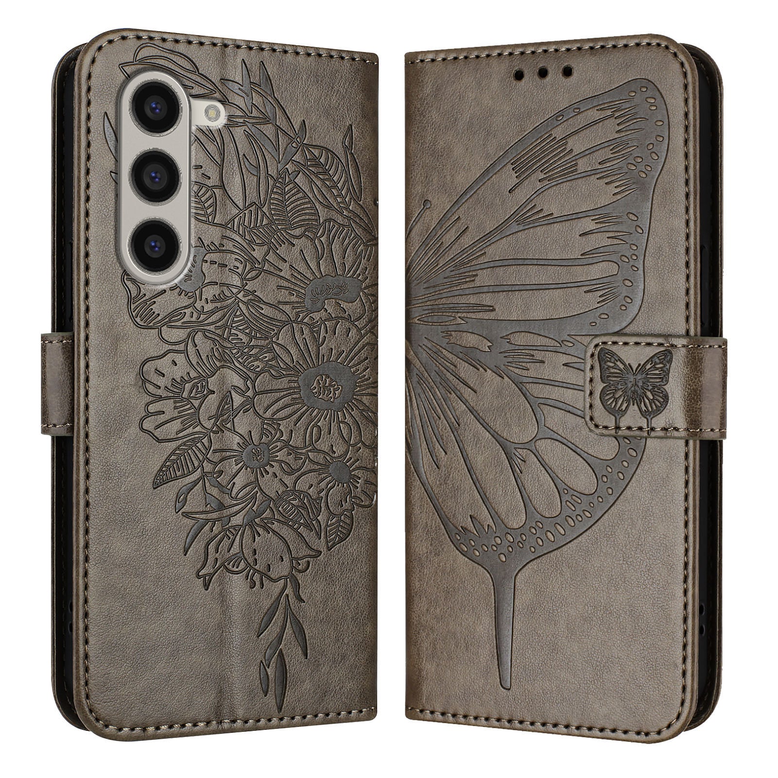 YB Imprinting Series-4 For Samsung Galaxy Z Fold6 5G Case Wallet Leather Phone Cover with Hand Strap - Grey