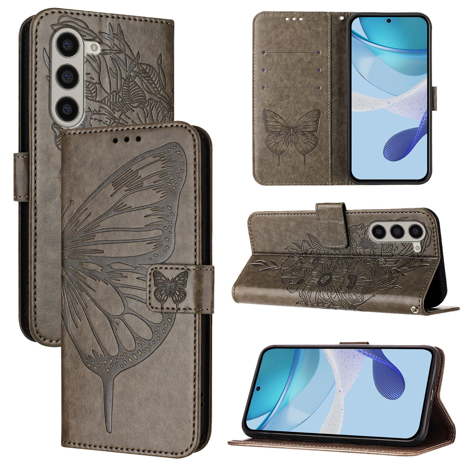 YB Imprinting Series-4 For Samsung Galaxy Z Fold6 5G Case Wallet Leather Phone Cover with Hand Strap - Grey