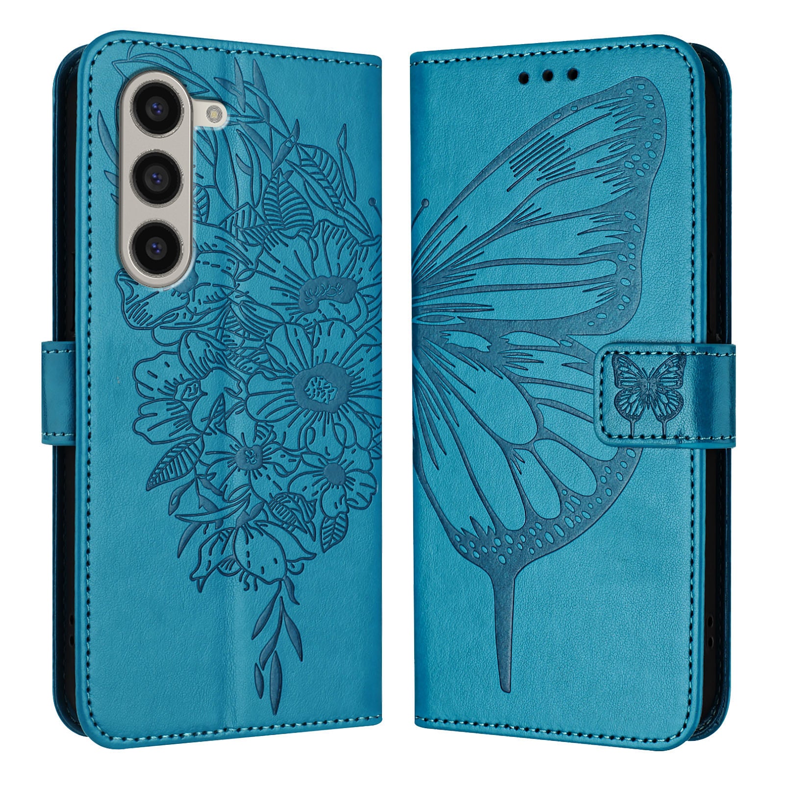 YB Imprinting Series-4 For Samsung Galaxy Z Fold6 5G Case Wallet Leather Phone Cover with Hand Strap - Blue