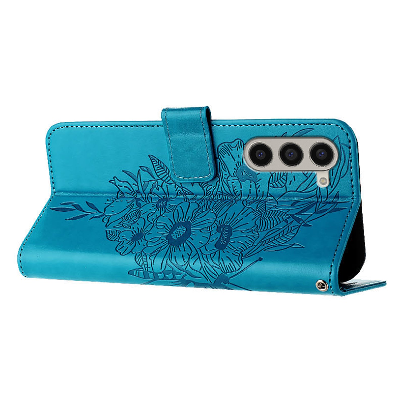 YB Imprinting Series-4 For Samsung Galaxy Z Fold6 5G Case Wallet Leather Phone Cover with Hand Strap - Blue