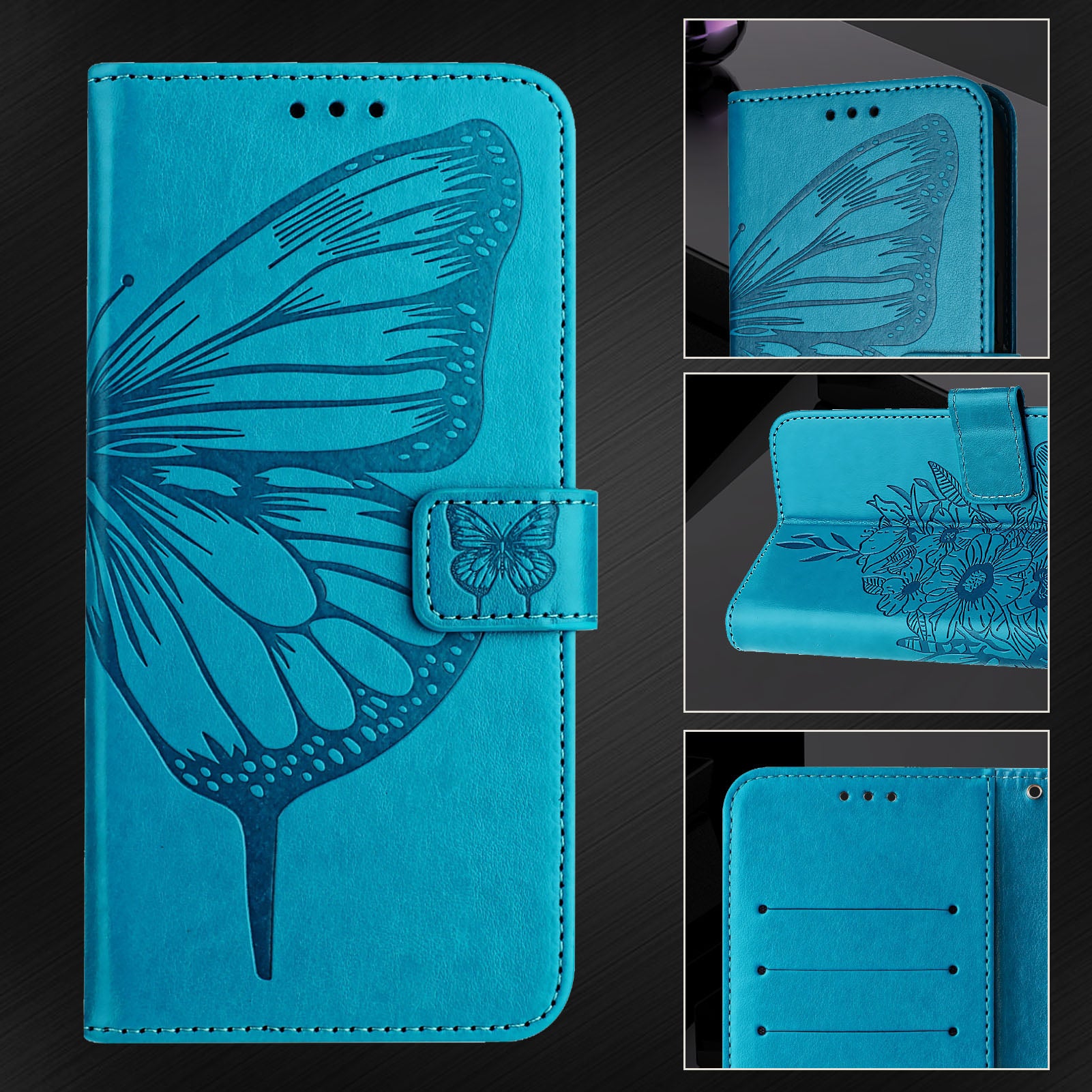 YB Imprinting Series-4 For Samsung Galaxy Z Fold6 5G Case Wallet Leather Phone Cover with Hand Strap - Blue