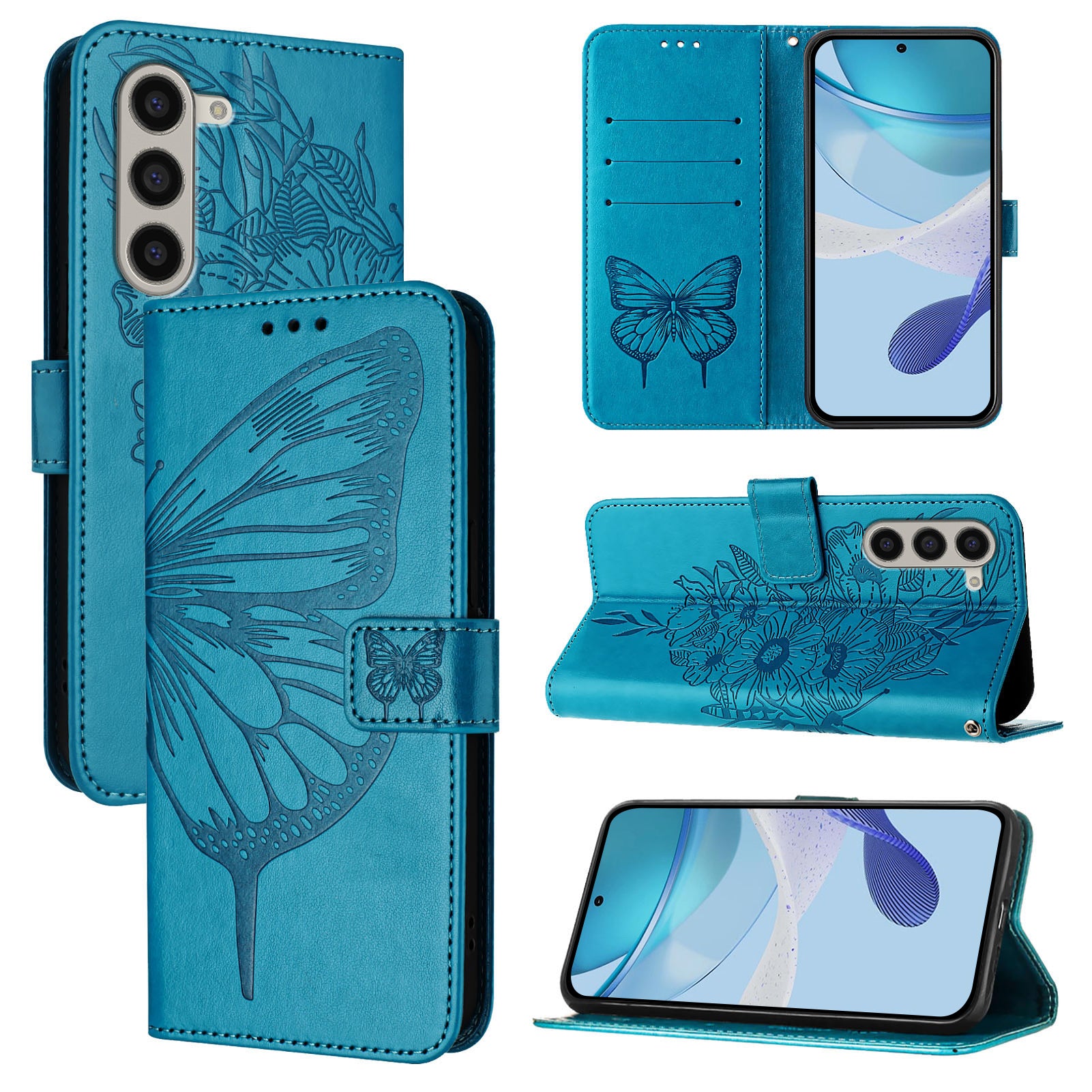 YB Imprinting Series-4 For Samsung Galaxy Z Fold6 5G Case Wallet Leather Phone Cover with Hand Strap - Blue