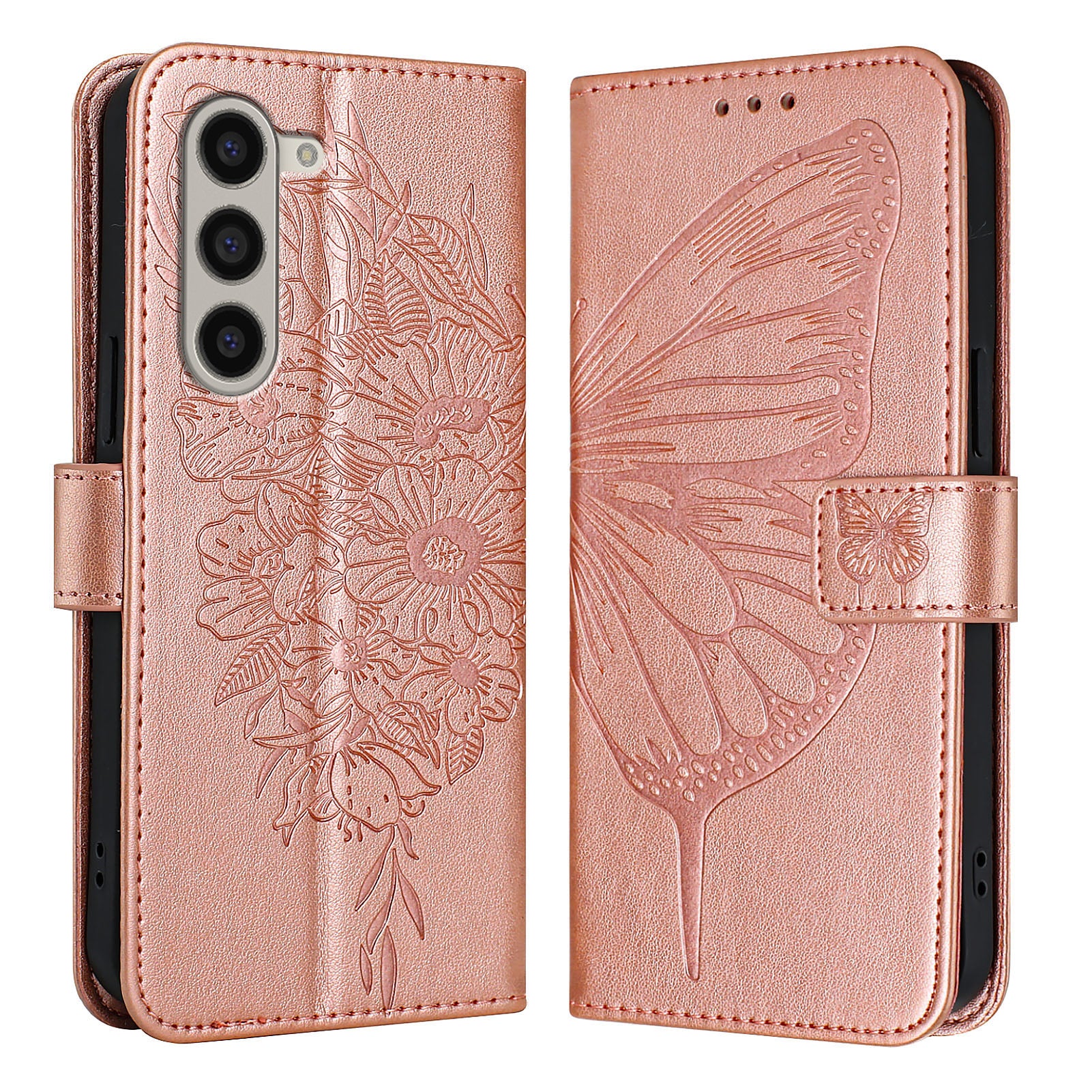 YB Imprinting Series-4 For Samsung Galaxy Z Fold6 5G Case Wallet Leather Phone Cover with Hand Strap - Rose Gold