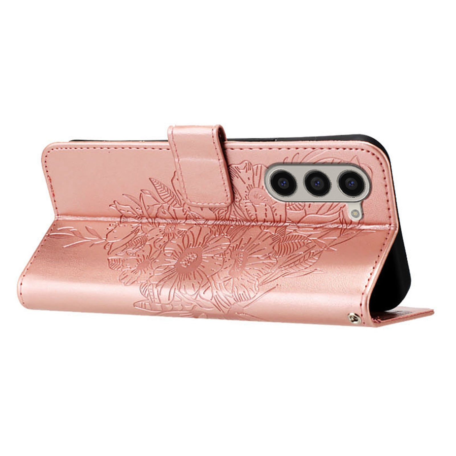 YB Imprinting Series-4 For Samsung Galaxy Z Fold6 5G Case Wallet Leather Phone Cover with Hand Strap - Rose Gold