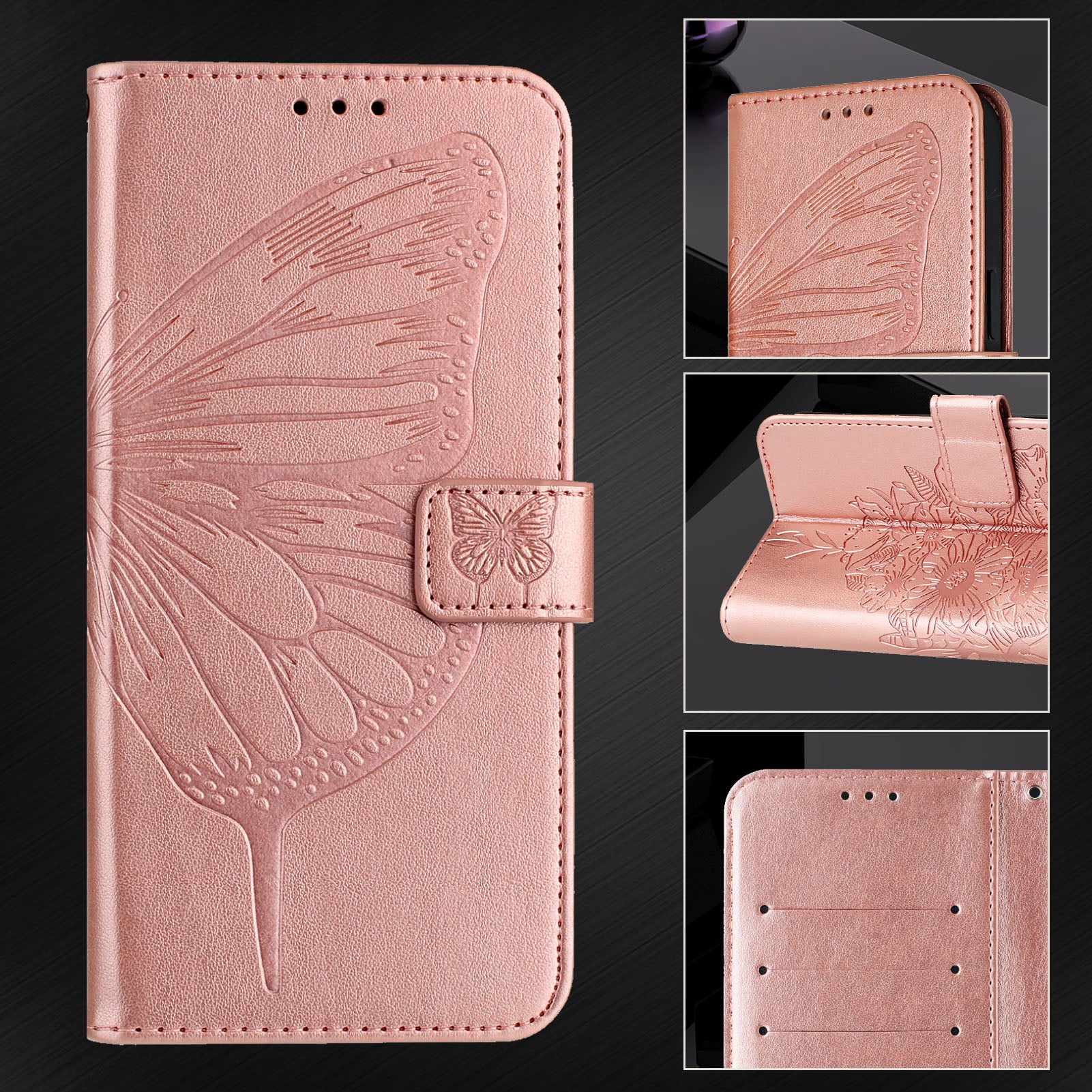 YB Imprinting Series-4 For Samsung Galaxy Z Fold6 5G Case Wallet Leather Phone Cover with Hand Strap - Rose Gold