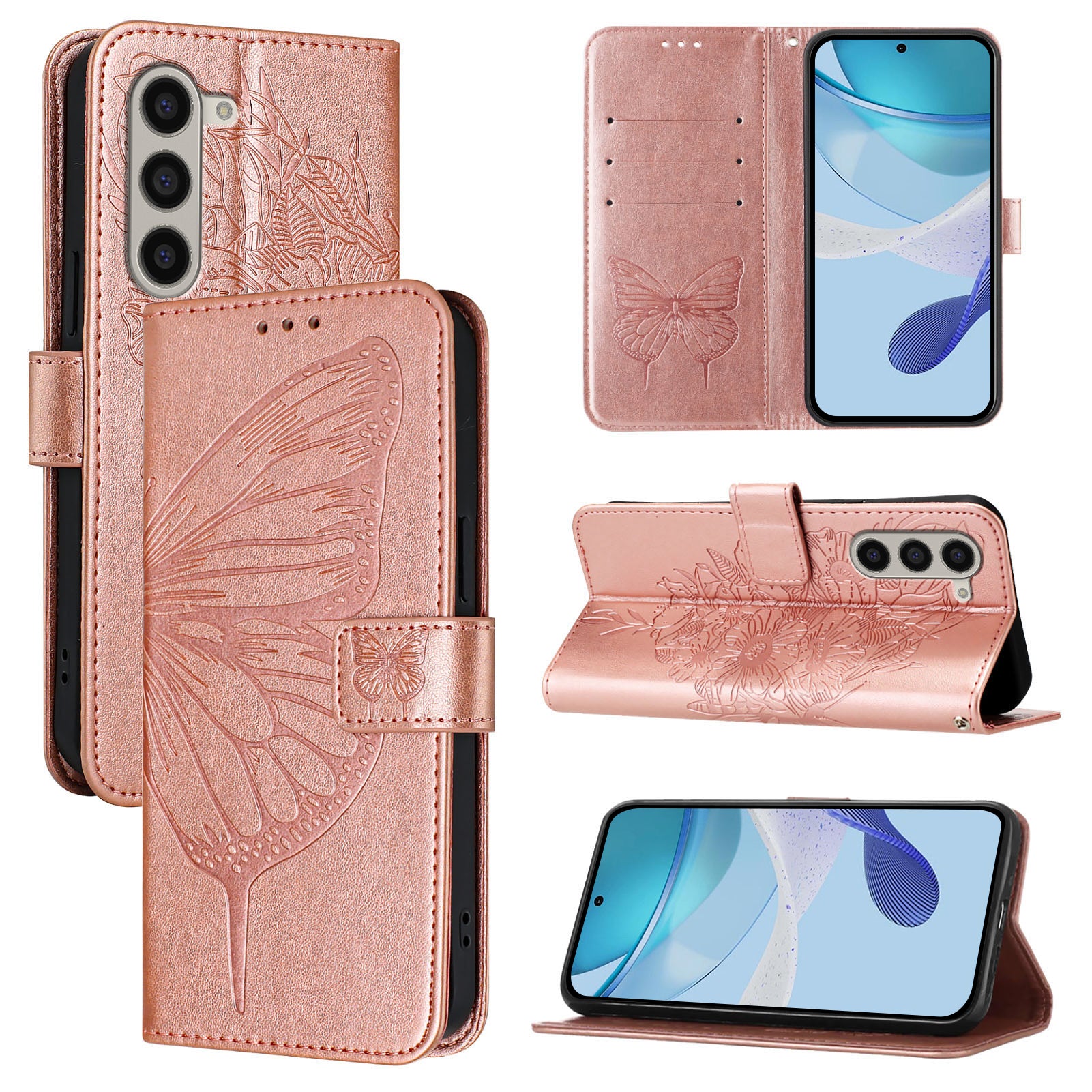 YB Imprinting Series-4 For Samsung Galaxy Z Fold6 5G Case Wallet Leather Phone Cover with Hand Strap - Rose Gold