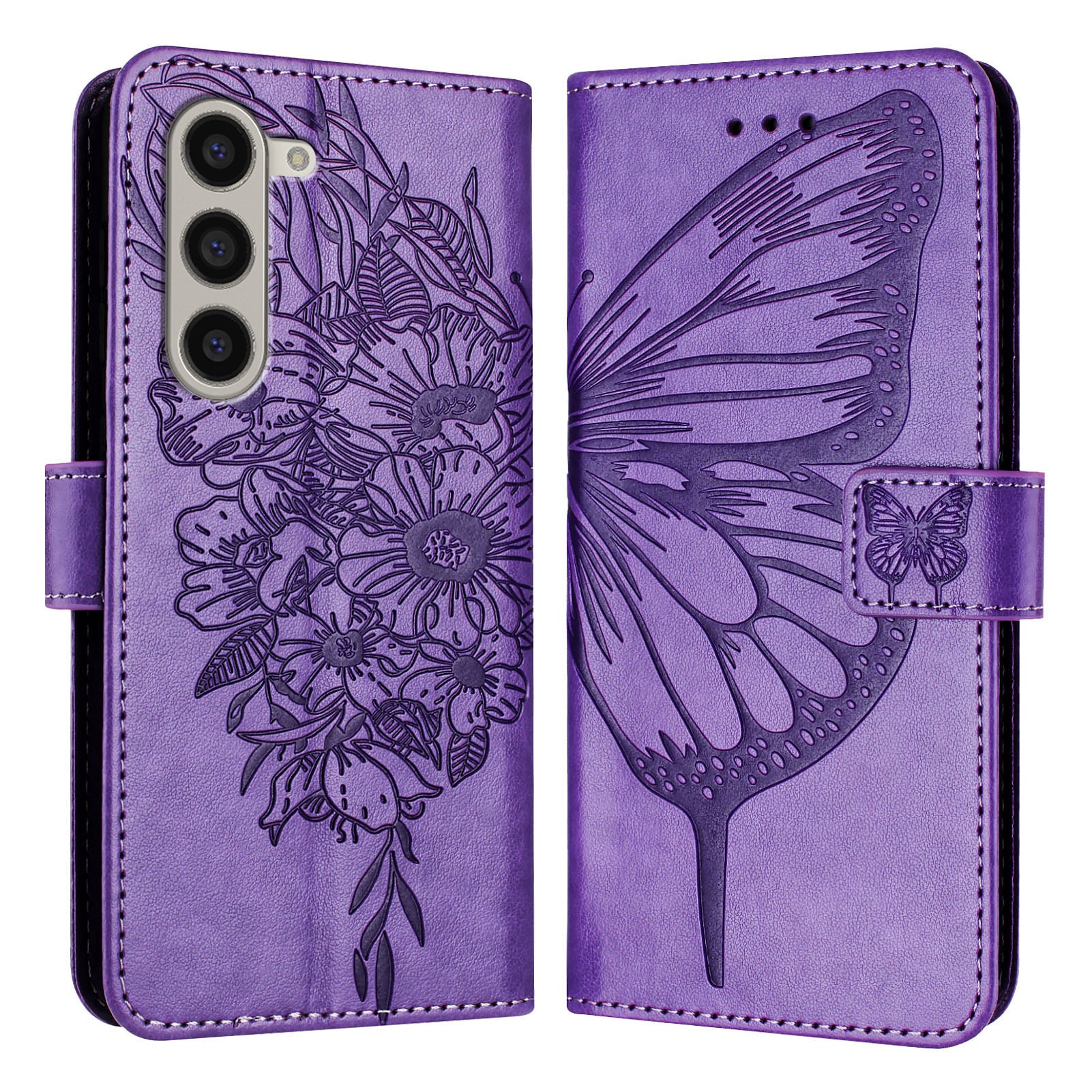 YB Imprinting Series-4 For Samsung Galaxy Z Fold6 5G Case Wallet Leather Phone Cover with Hand Strap - Light Purple