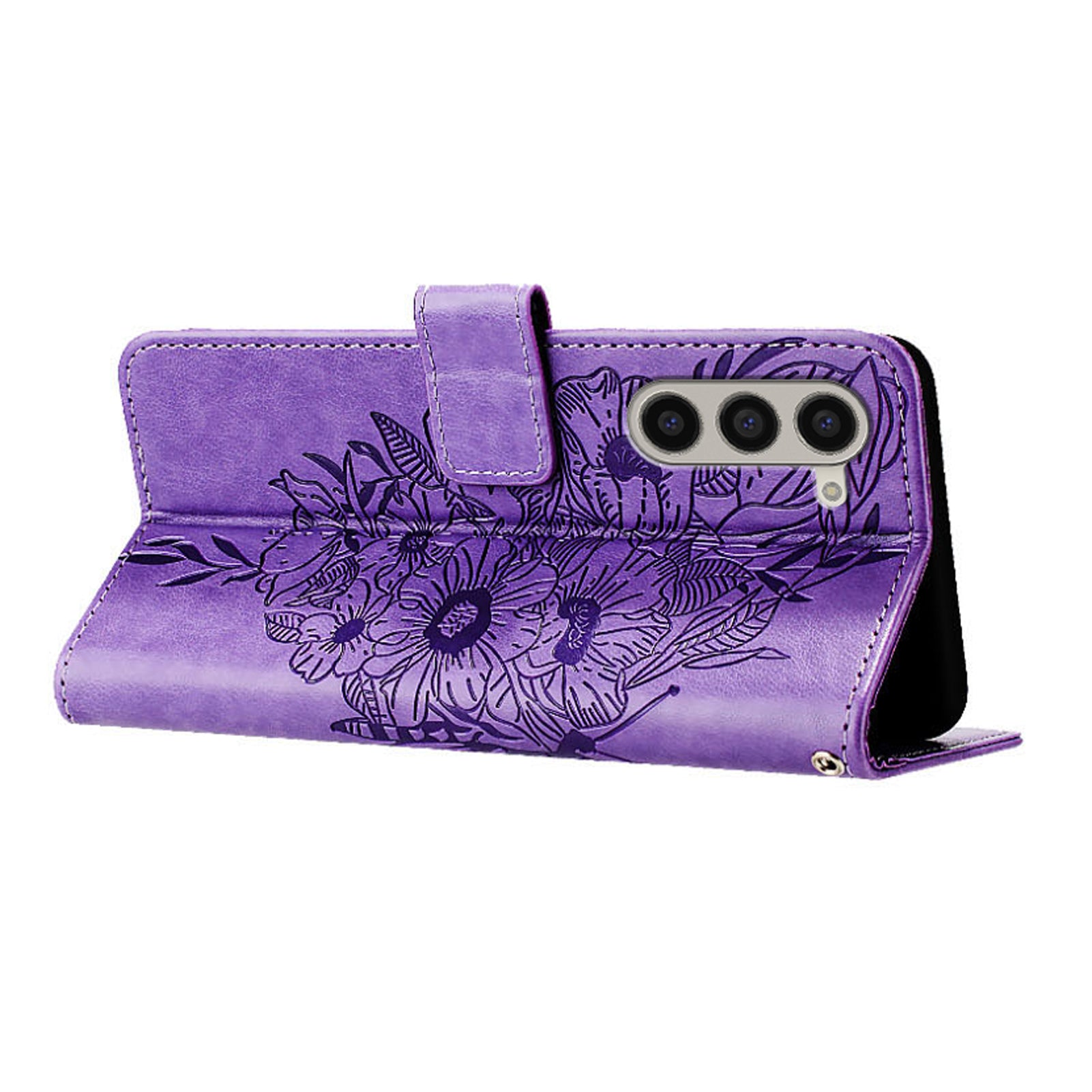 YB Imprinting Series-4 For Samsung Galaxy Z Fold6 5G Case Wallet Leather Phone Cover with Hand Strap - Light Purple