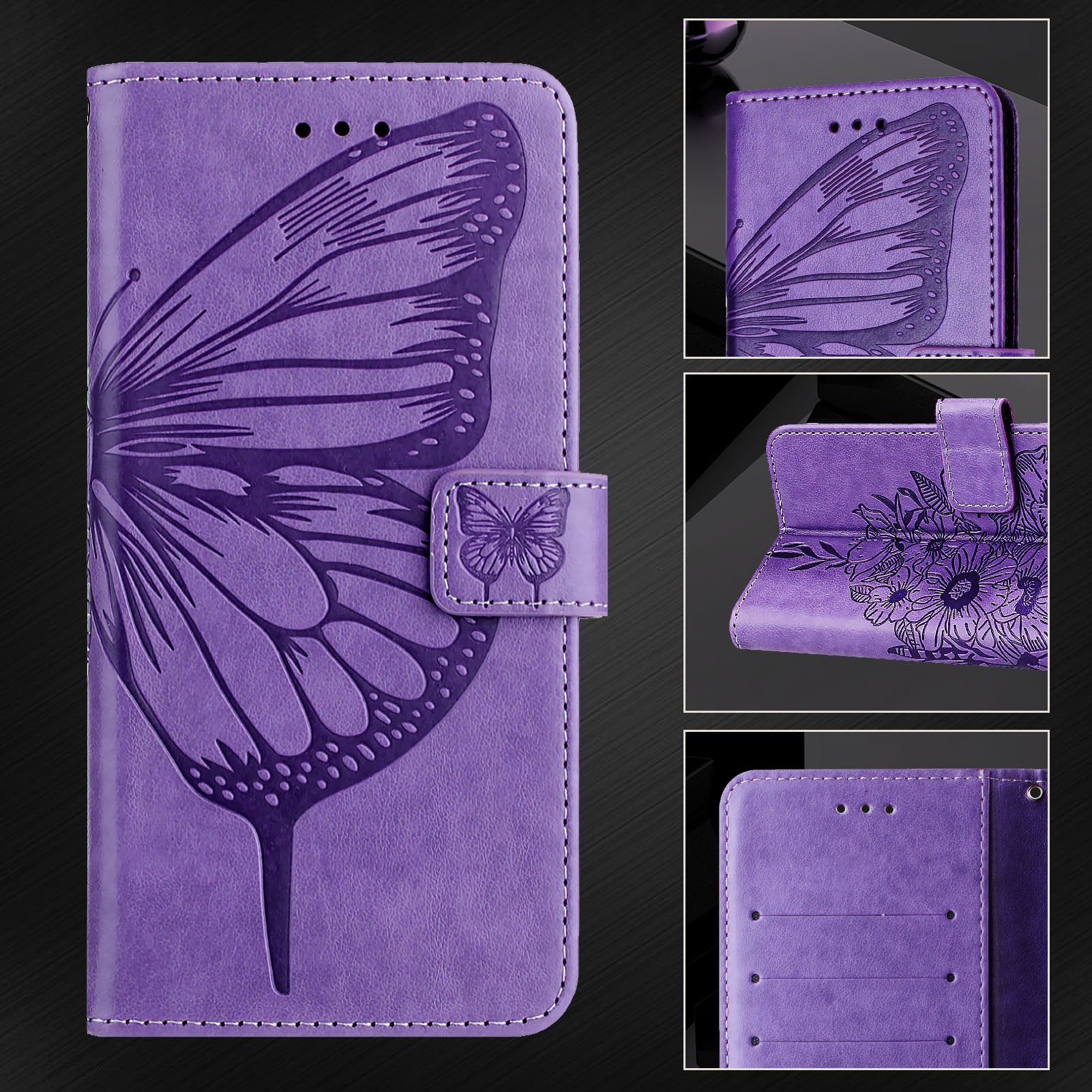 YB Imprinting Series-4 For Samsung Galaxy Z Fold6 5G Case Wallet Leather Phone Cover with Hand Strap - Light Purple