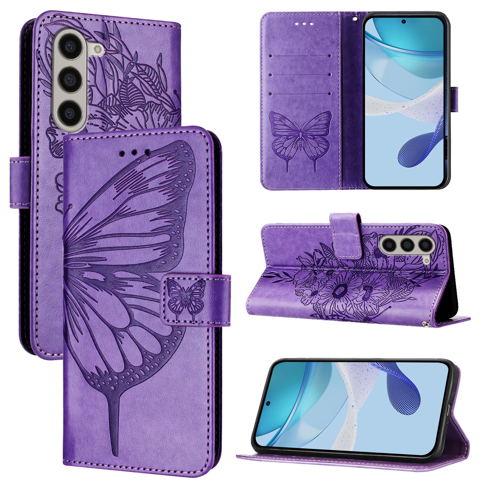 YB Imprinting Series-4 For Samsung Galaxy Z Fold6 5G Case Wallet Leather Phone Cover with Hand Strap - Light Purple