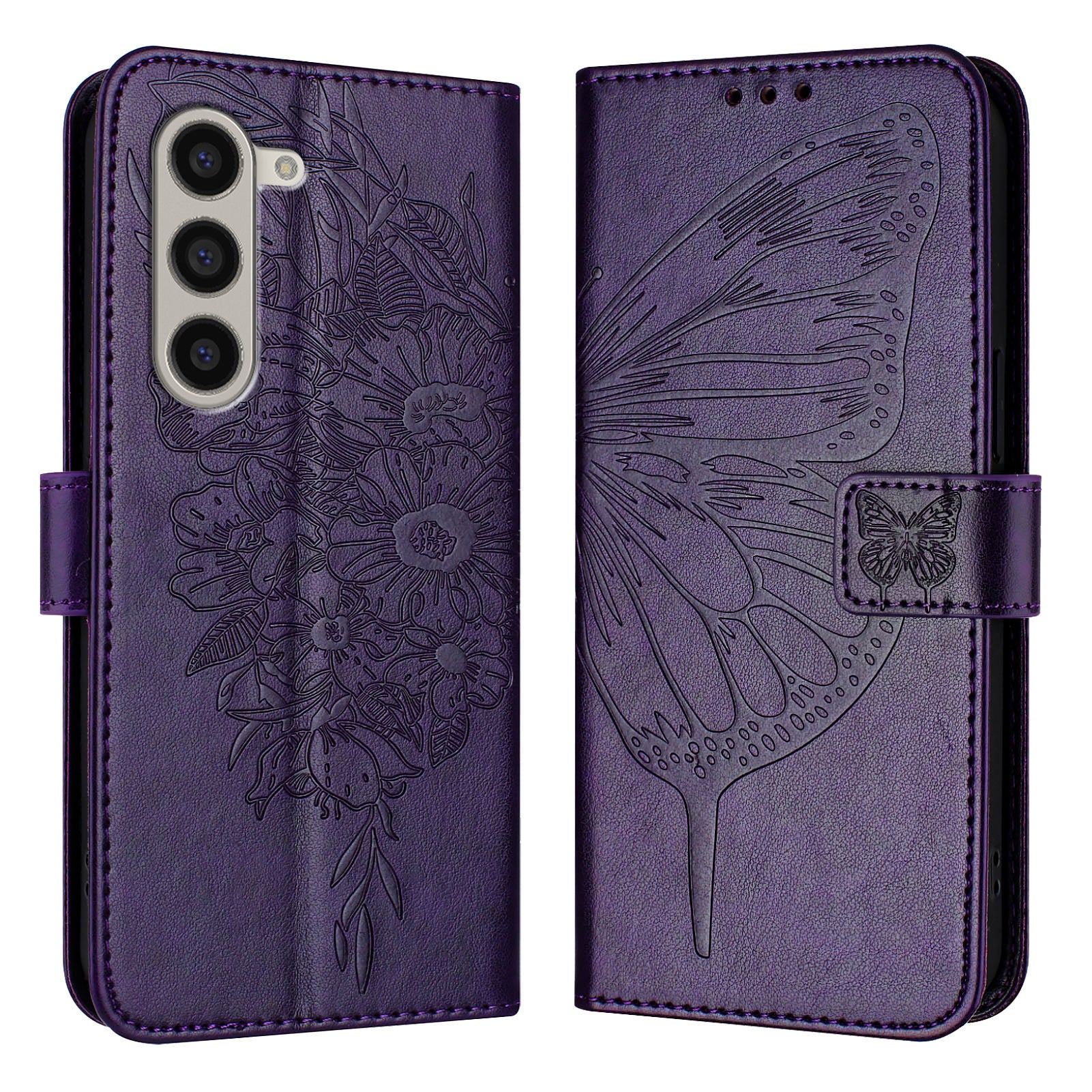 YB Imprinting Series-4 For Samsung Galaxy Z Fold6 5G Case Wallet Leather Phone Cover with Hand Strap - Dark Purple