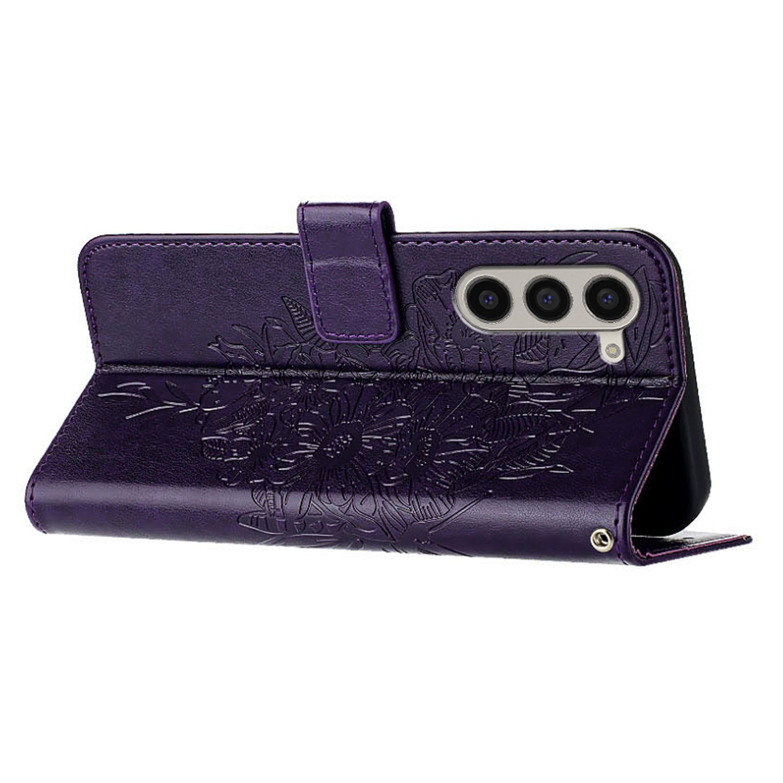 YB Imprinting Series-4 For Samsung Galaxy Z Fold6 5G Case Wallet Leather Phone Cover with Hand Strap - Dark Purple