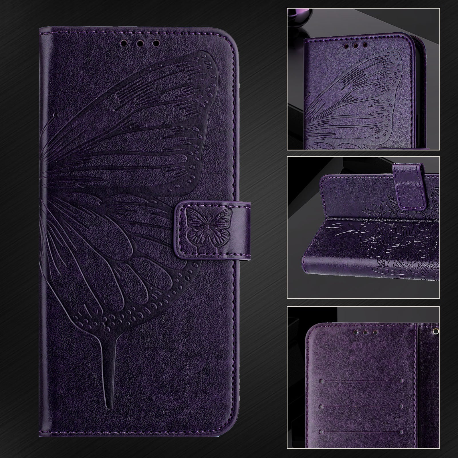 YB Imprinting Series-4 For Samsung Galaxy Z Fold6 5G Case Wallet Leather Phone Cover with Hand Strap - Dark Purple