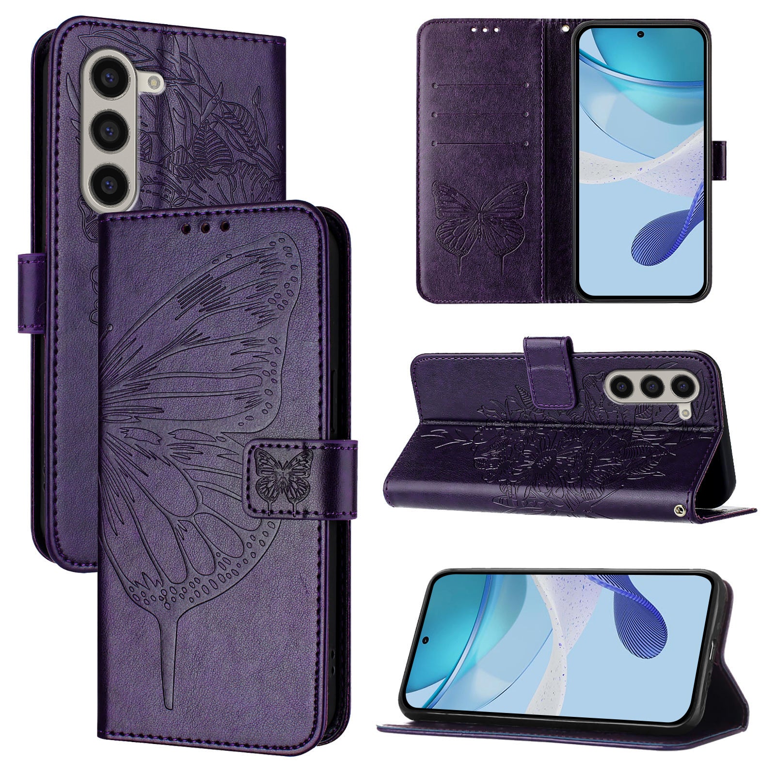 YB Imprinting Series-4 For Samsung Galaxy Z Fold6 5G Case Wallet Leather Phone Cover with Hand Strap - Dark Purple