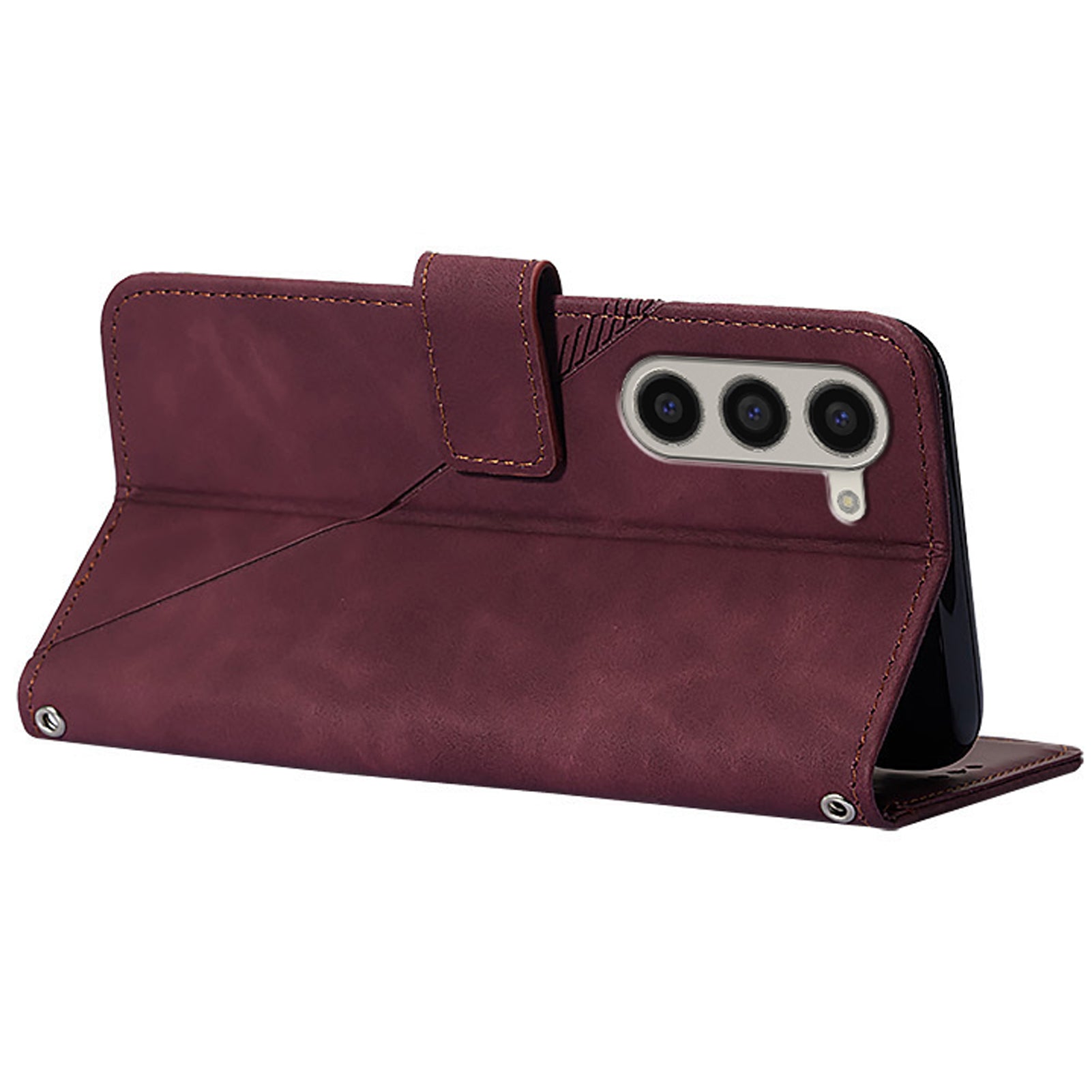 YB Imprinting Series-2 for Samsung Galaxy Z Fold6 5G Case PU Leather Imprinted Phone Cover with Shoulder Strap - Wine Red