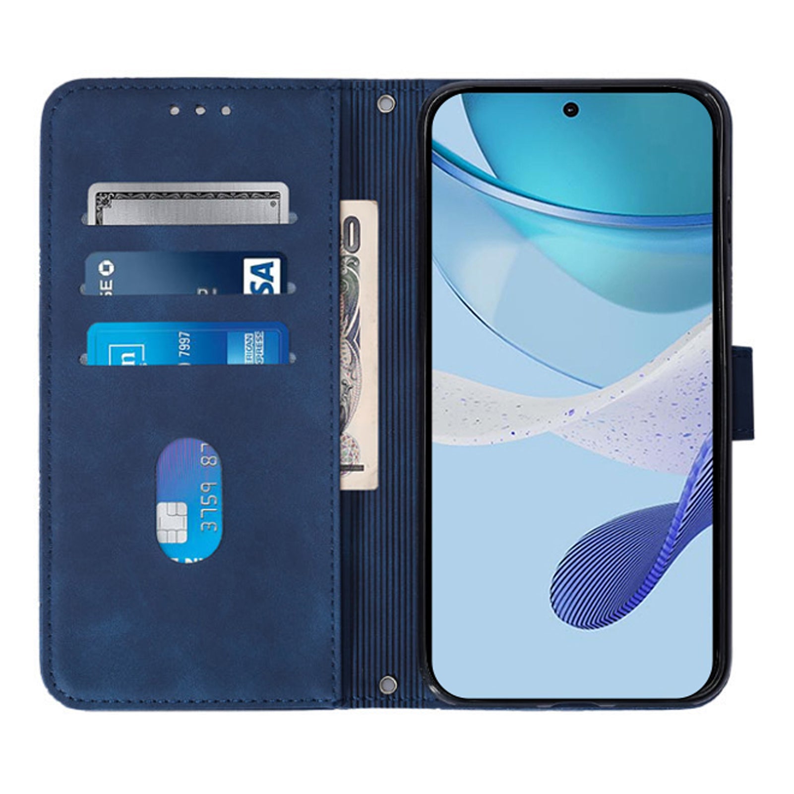 YB Imprinting Series-2 for Samsung Galaxy Z Fold6 5G Case PU Leather Imprinted Phone Cover with Shoulder Strap - Sapphire