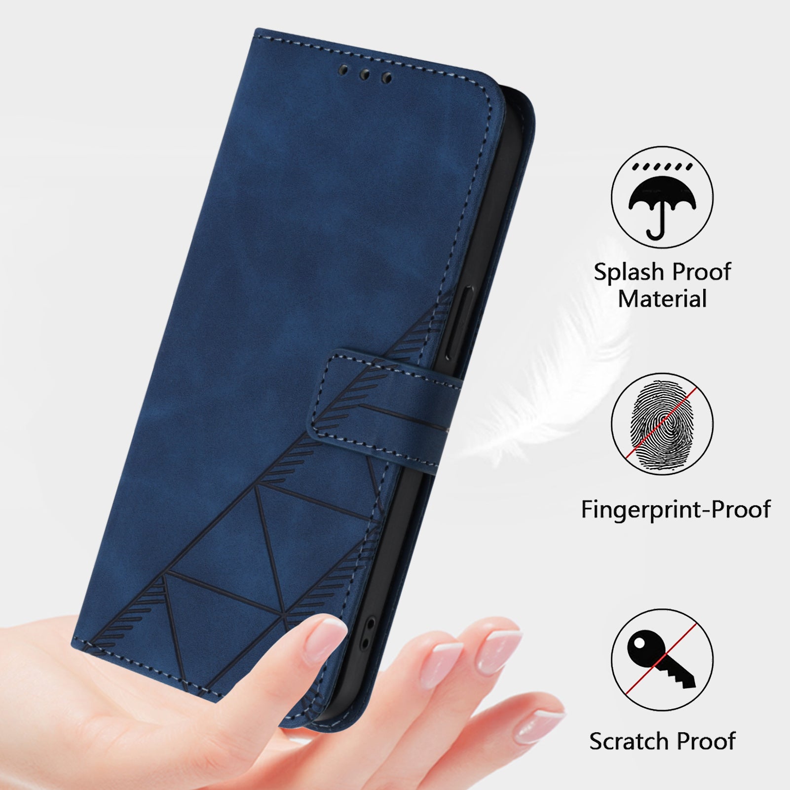 YB Imprinting Series-2 for Samsung Galaxy Z Fold6 5G Case PU Leather Imprinted Phone Cover with Shoulder Strap - Sapphire