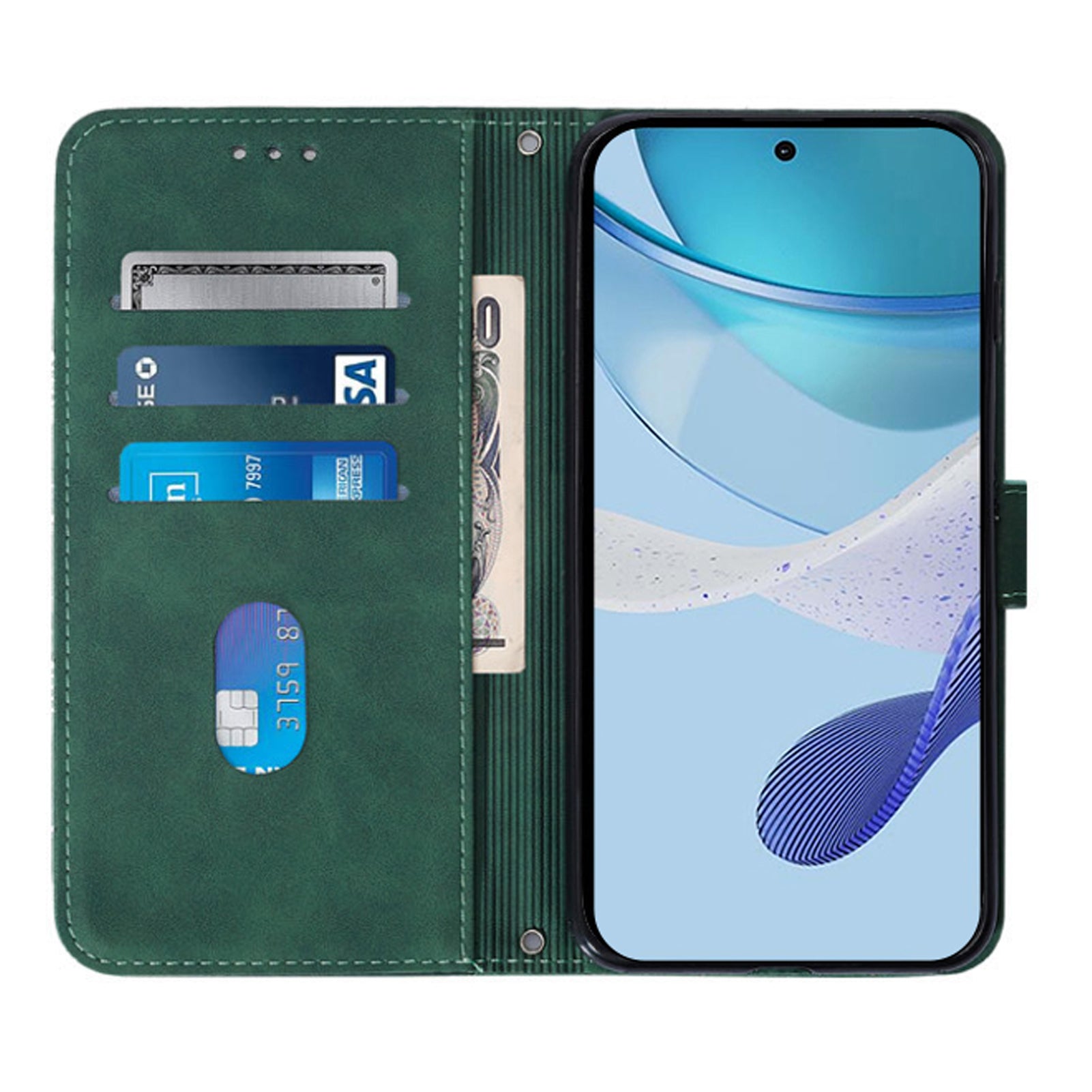 YB Imprinting Series-2 for Samsung Galaxy Z Fold6 5G Case PU Leather Imprinted Phone Cover with Shoulder Strap - Blackish Green