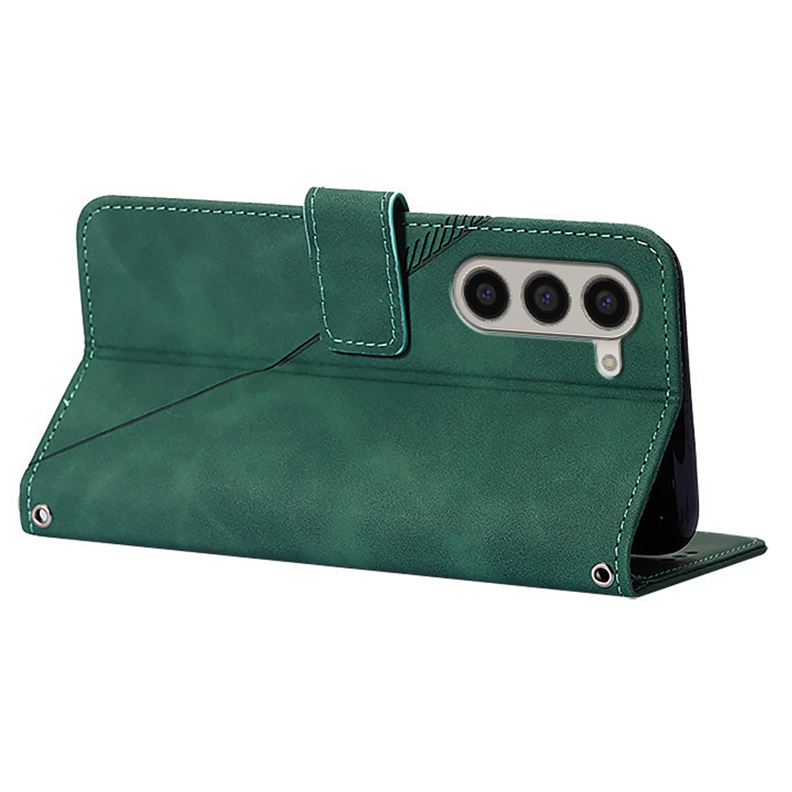 YB Imprinting Series-2 for Samsung Galaxy Z Fold6 5G Case PU Leather Imprinted Phone Cover with Shoulder Strap - Blackish Green