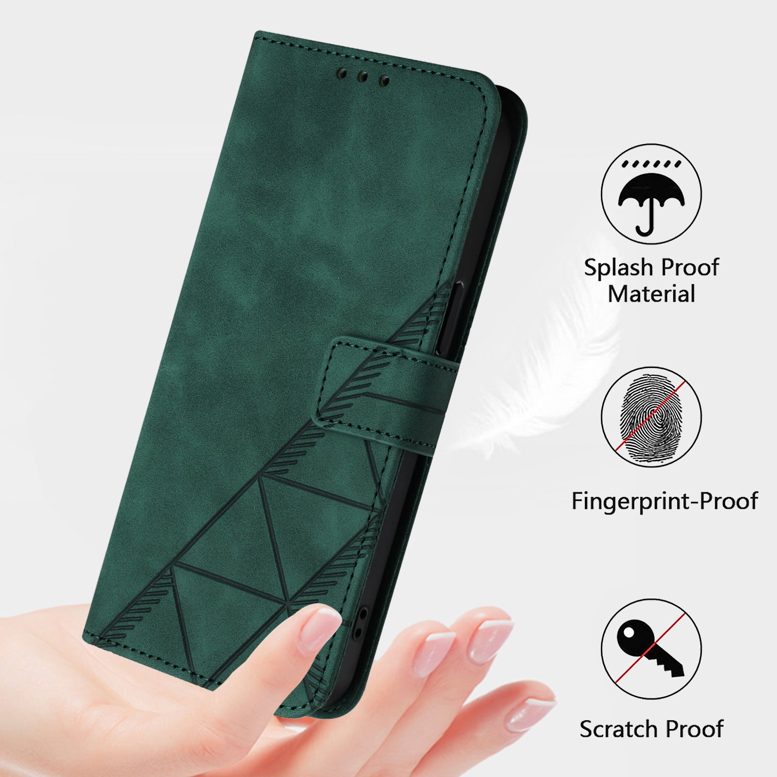 YB Imprinting Series-2 for Samsung Galaxy Z Fold6 5G Case PU Leather Imprinted Phone Cover with Shoulder Strap - Blackish Green