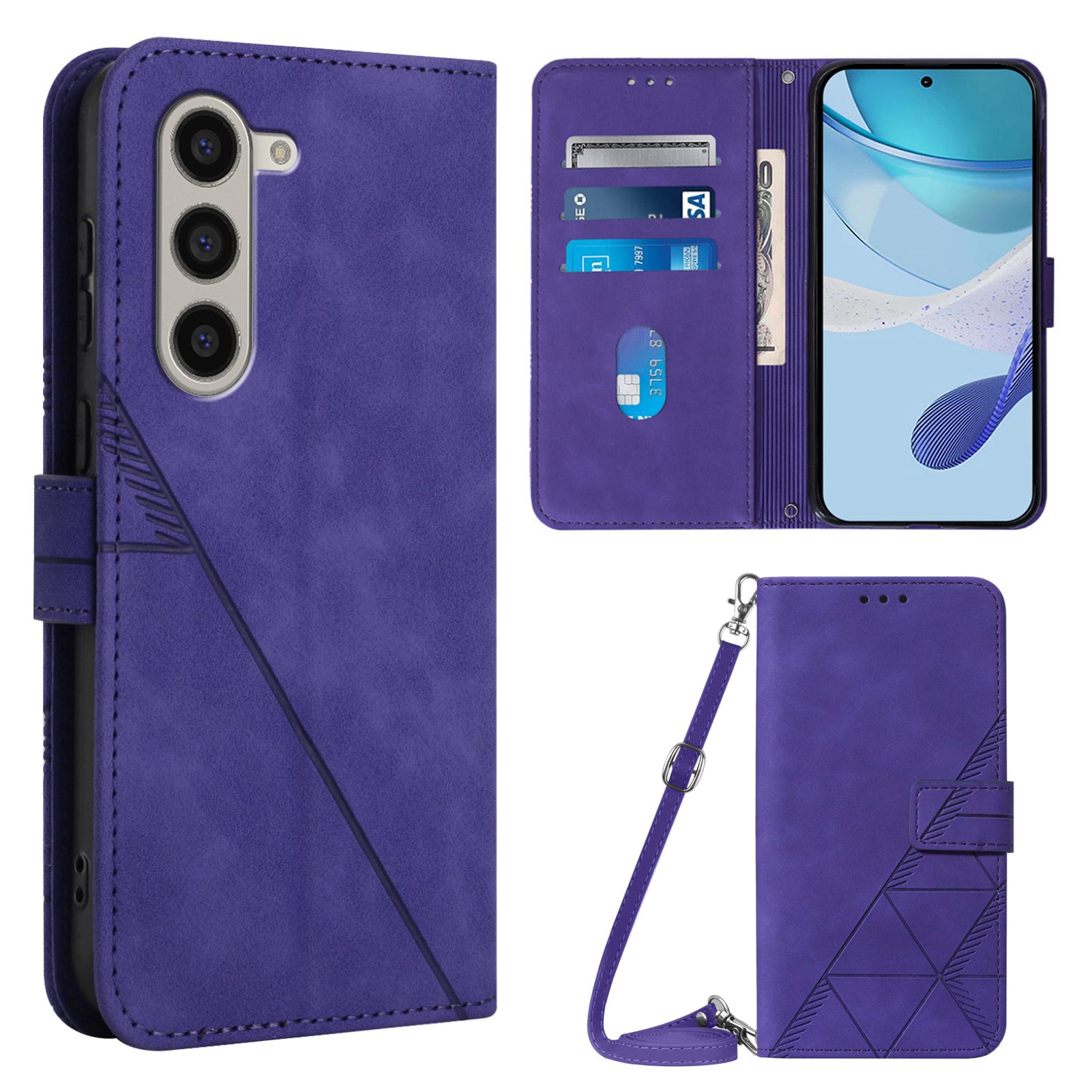 YB Imprinting Series-2 for Samsung Galaxy Z Fold6 5G Case PU Leather Imprinted Phone Cover with Shoulder Strap - Purple