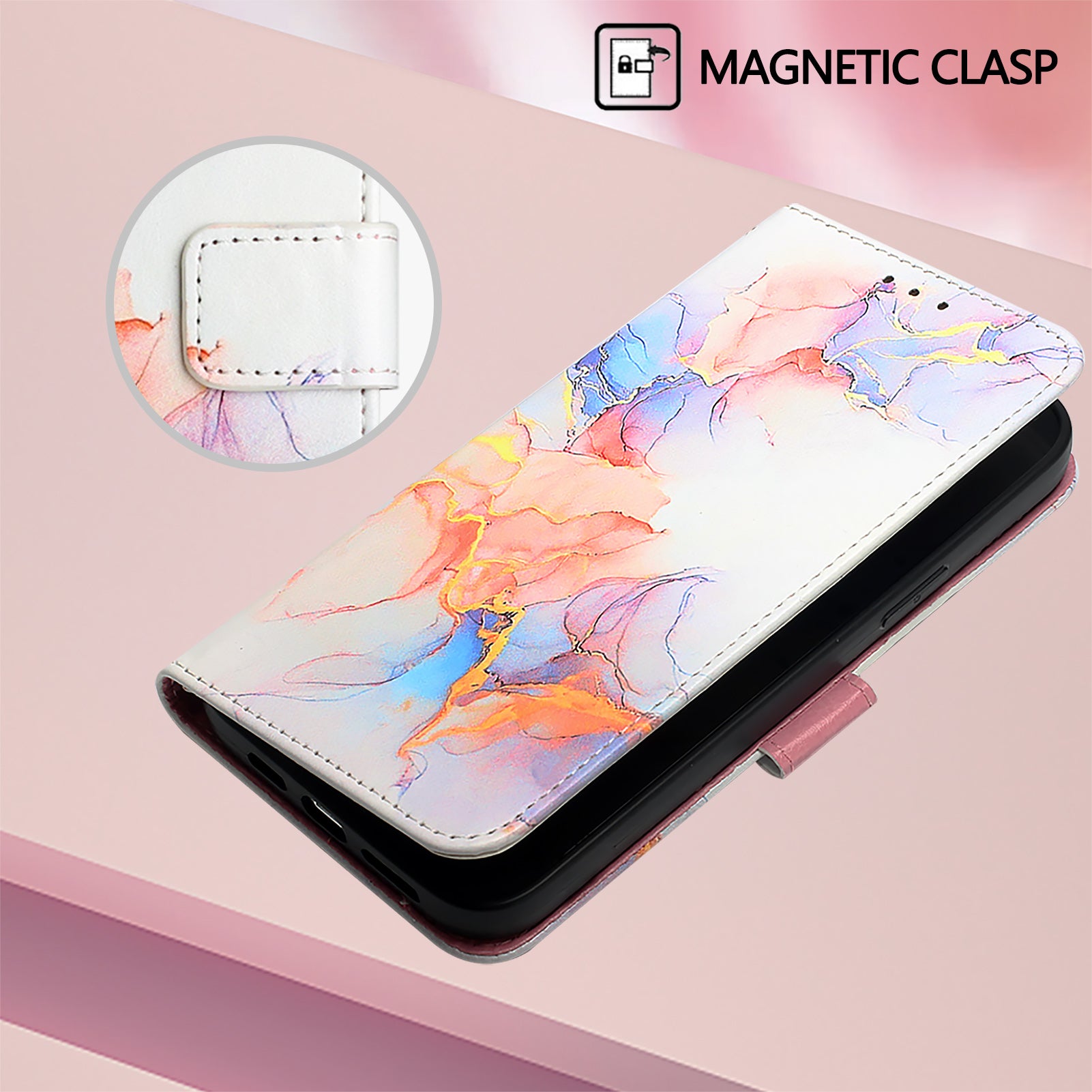 For Samsung Galaxy Z Fold6 5G Wallet Case Leather Phone Cover with Strap - Milky Way Marble White LS004