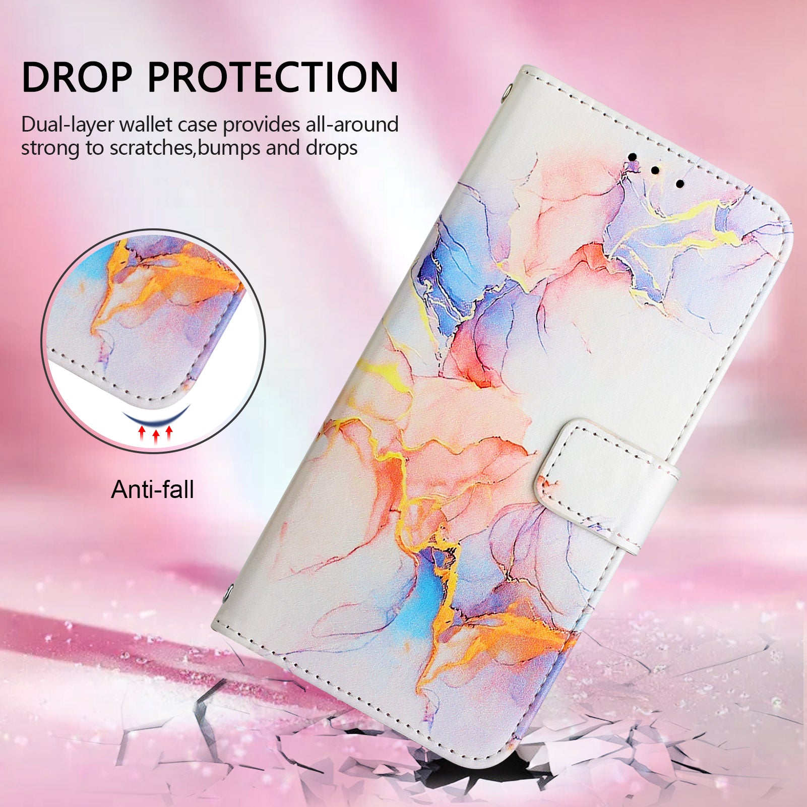 For Samsung Galaxy Z Fold6 5G Wallet Case Leather Phone Cover with Strap - Milky Way Marble White LS004