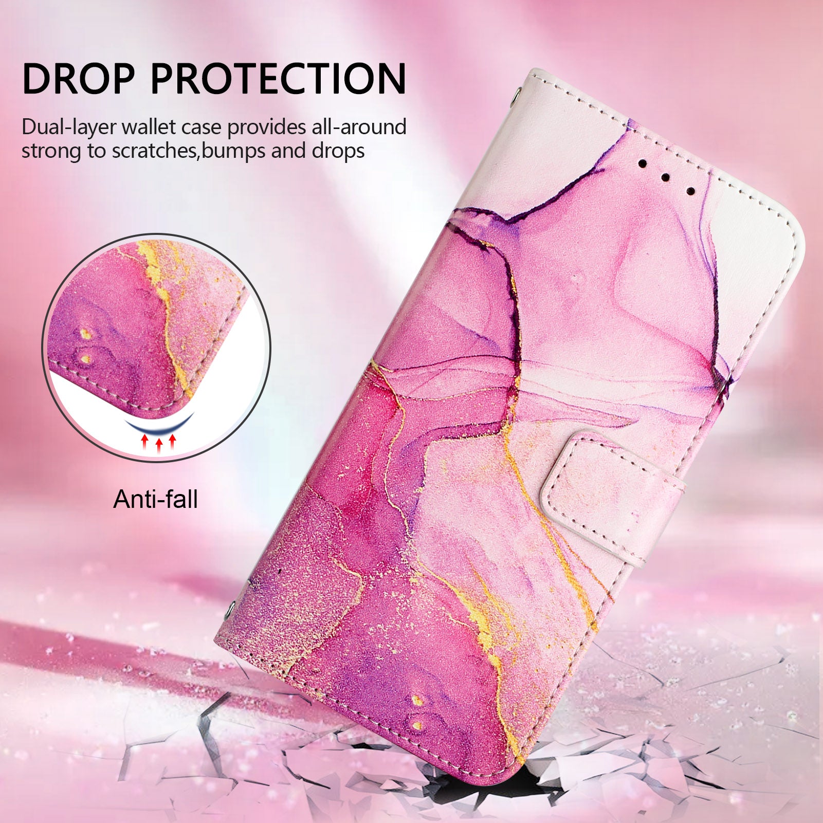 For Samsung Galaxy Z Fold6 5G Case with Strap Leather Wallet Phone Cover - Pink / Purple / Gold LS001